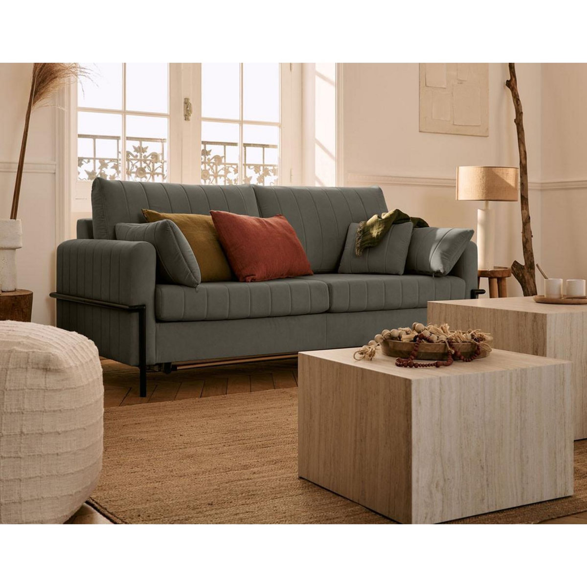 LISA DESIGN Ercolano - canapé 3 places convertible - couchage quotidien - matelas 11 cm - en velours