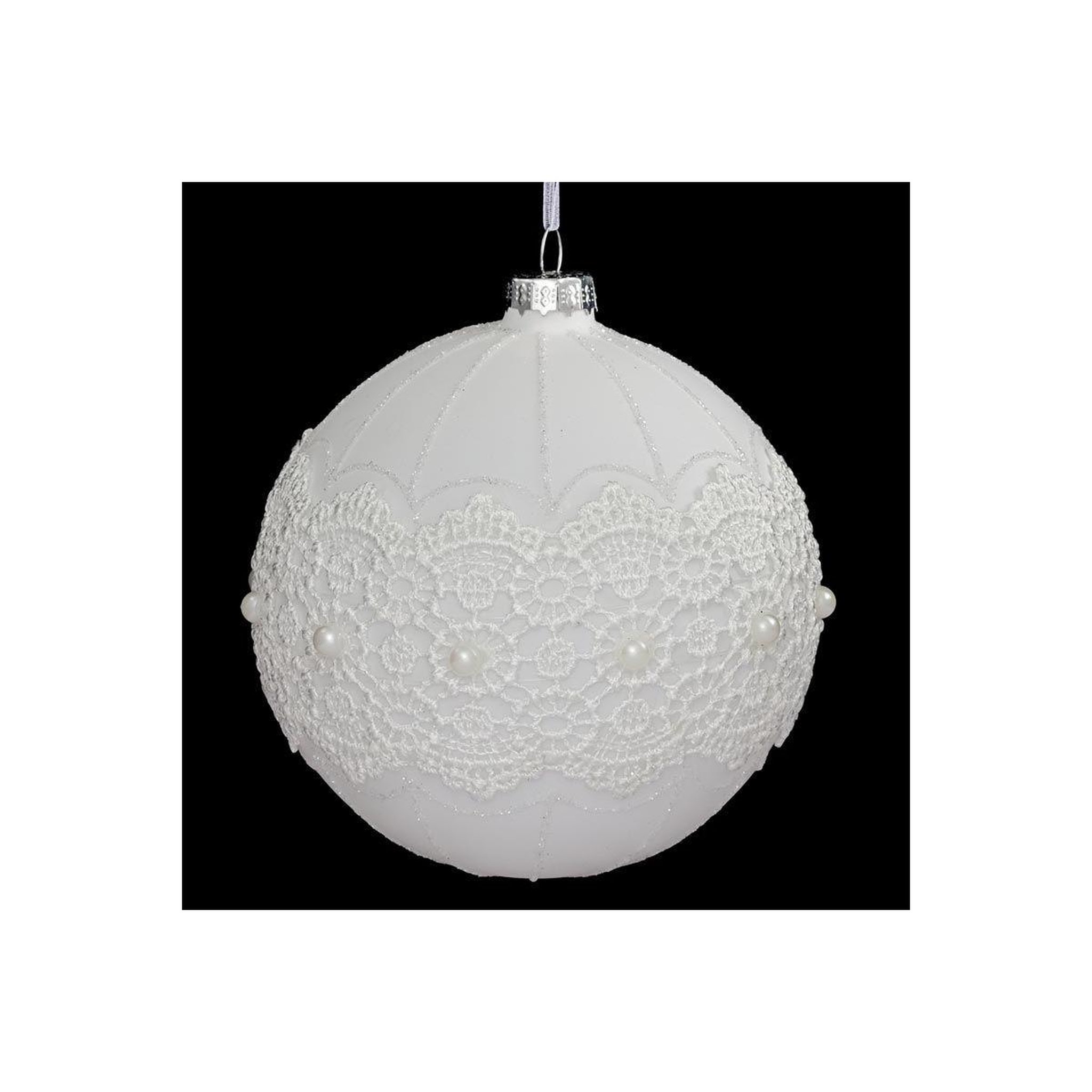 FEERIC LIGHT & CHRISTMAS Boule de noël en verre  dentelle perle  10cm blanc