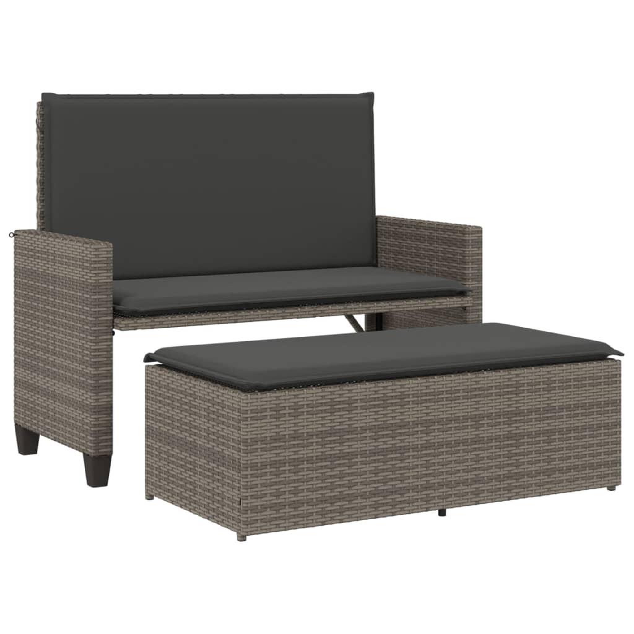 Voir la diapositive 2 : VIDAXL Banc de jardin avec coussins et repose-pied gris resine tressee