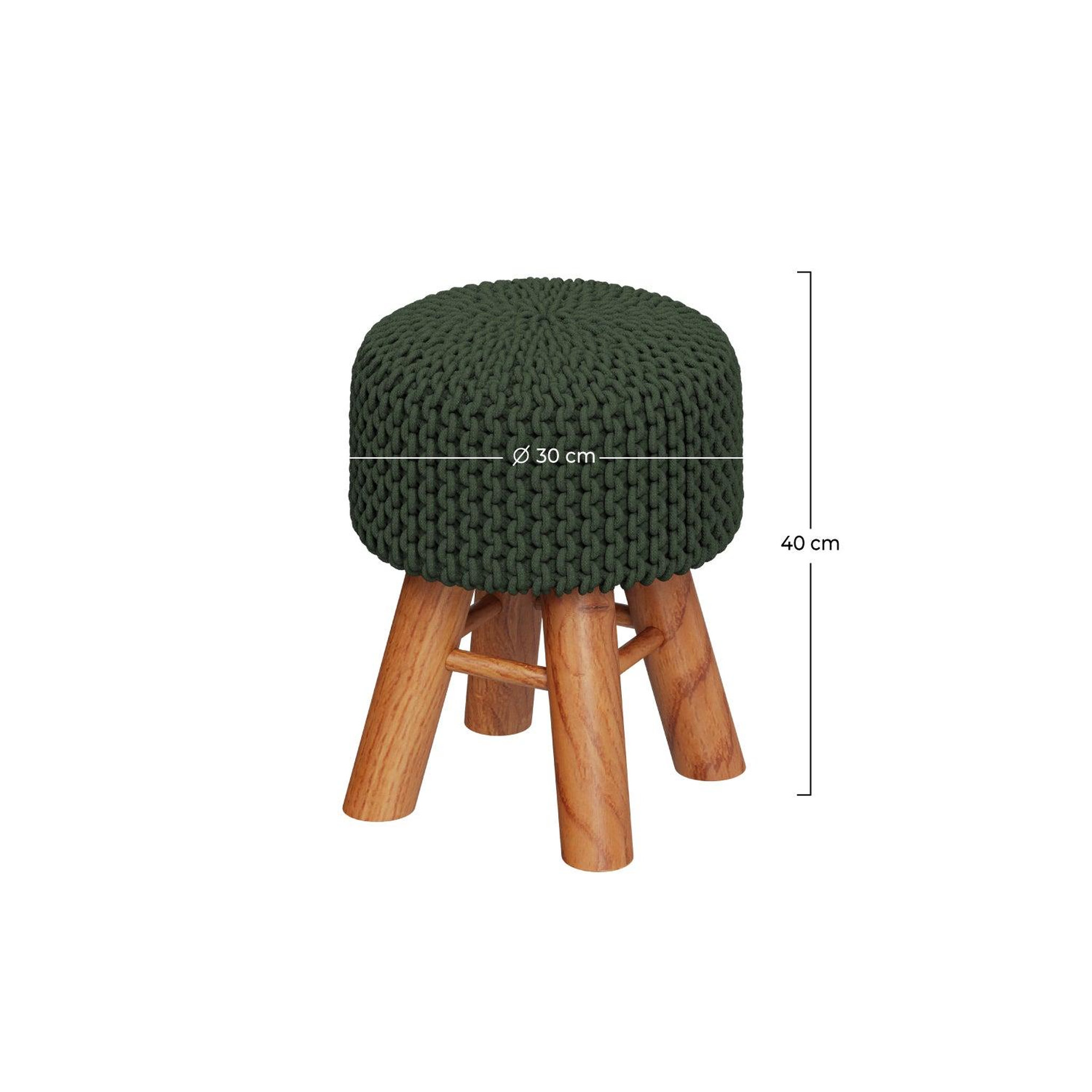 Voir la diapositive 4 : MAISON PAVANE Petit tabouret tricot en coton vert kaki-lisa