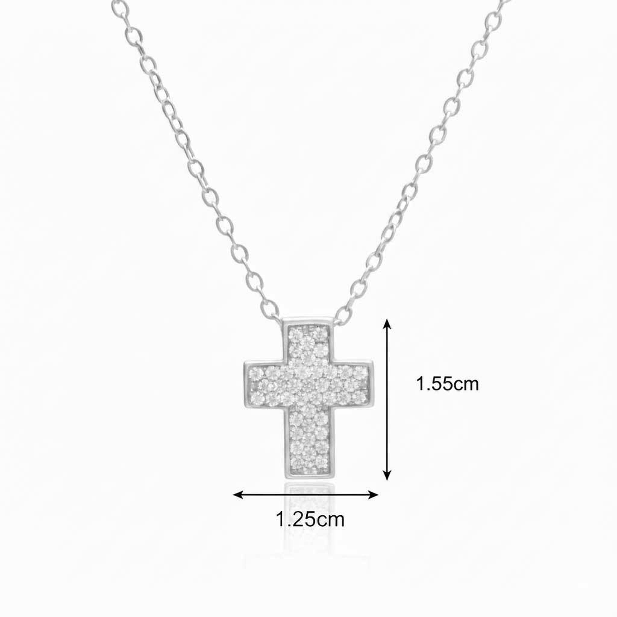 Voir la diapositive 2 : L'ATELIER D'AZUR Collier Argent 925/000 Rhodié - Croix Pavée de Zirconiums