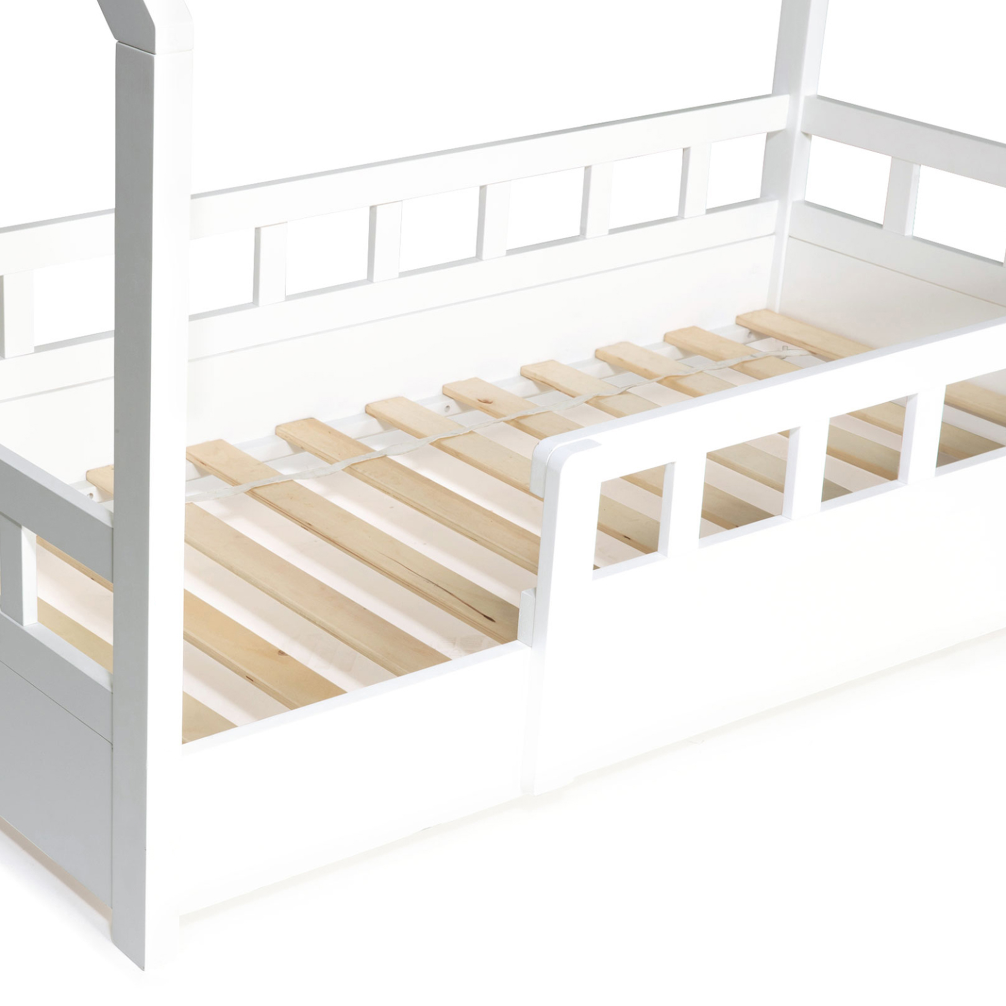 Voir la diapositive 3 : ID MARKET Lit cabane enfant 80 x 160 cm neree blanc avec sommier et barrières