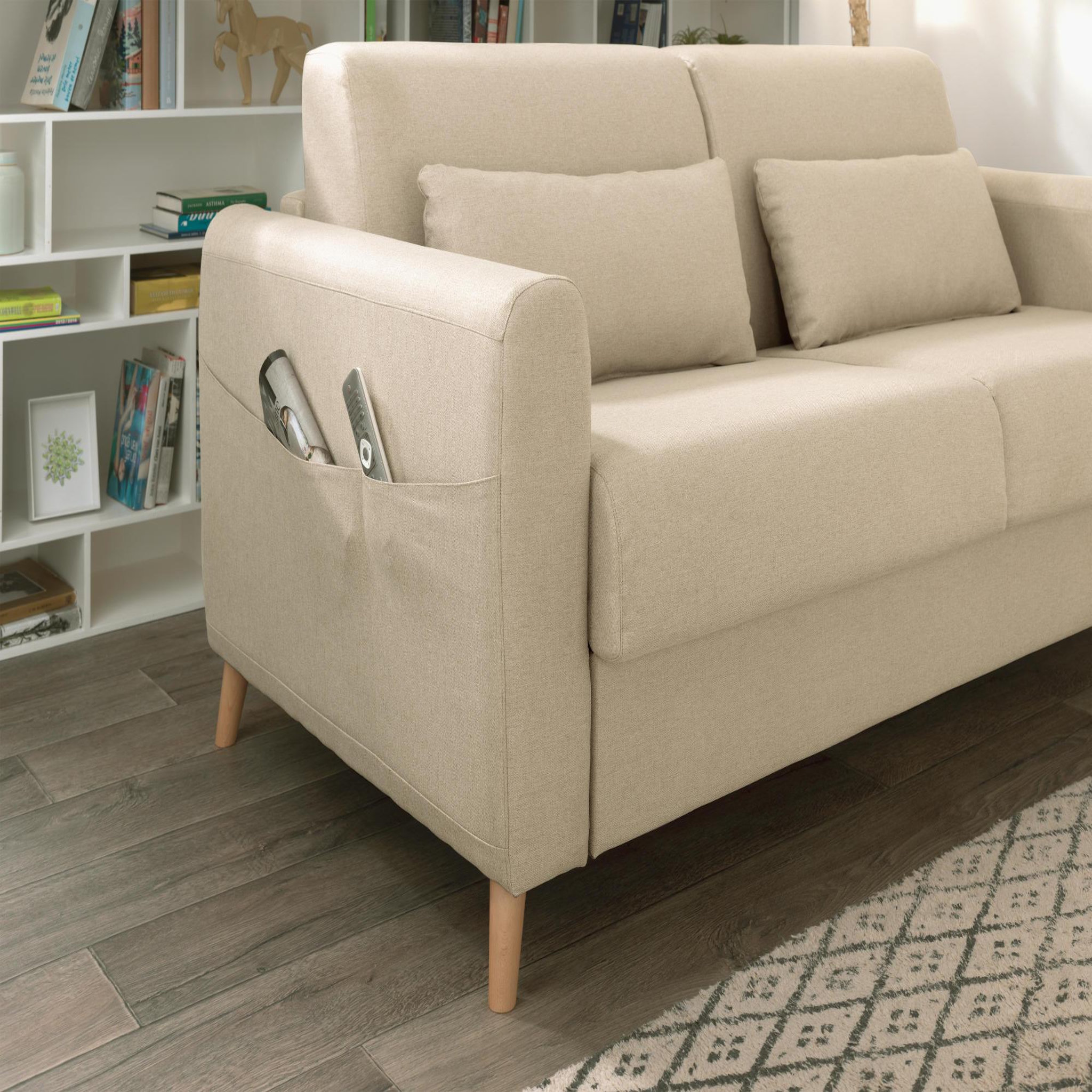 Voir la diapositive 5 : LISA DESIGN Timo - canapé 3 places convertible express couchage quotidien 140 cm matelas 12 cm en tissu