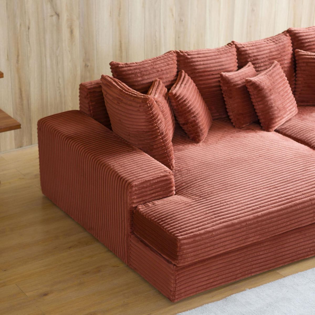 CONCEPT USINE Canapé 4 places assise profonde en velours côtelé terracotta CARDIFF