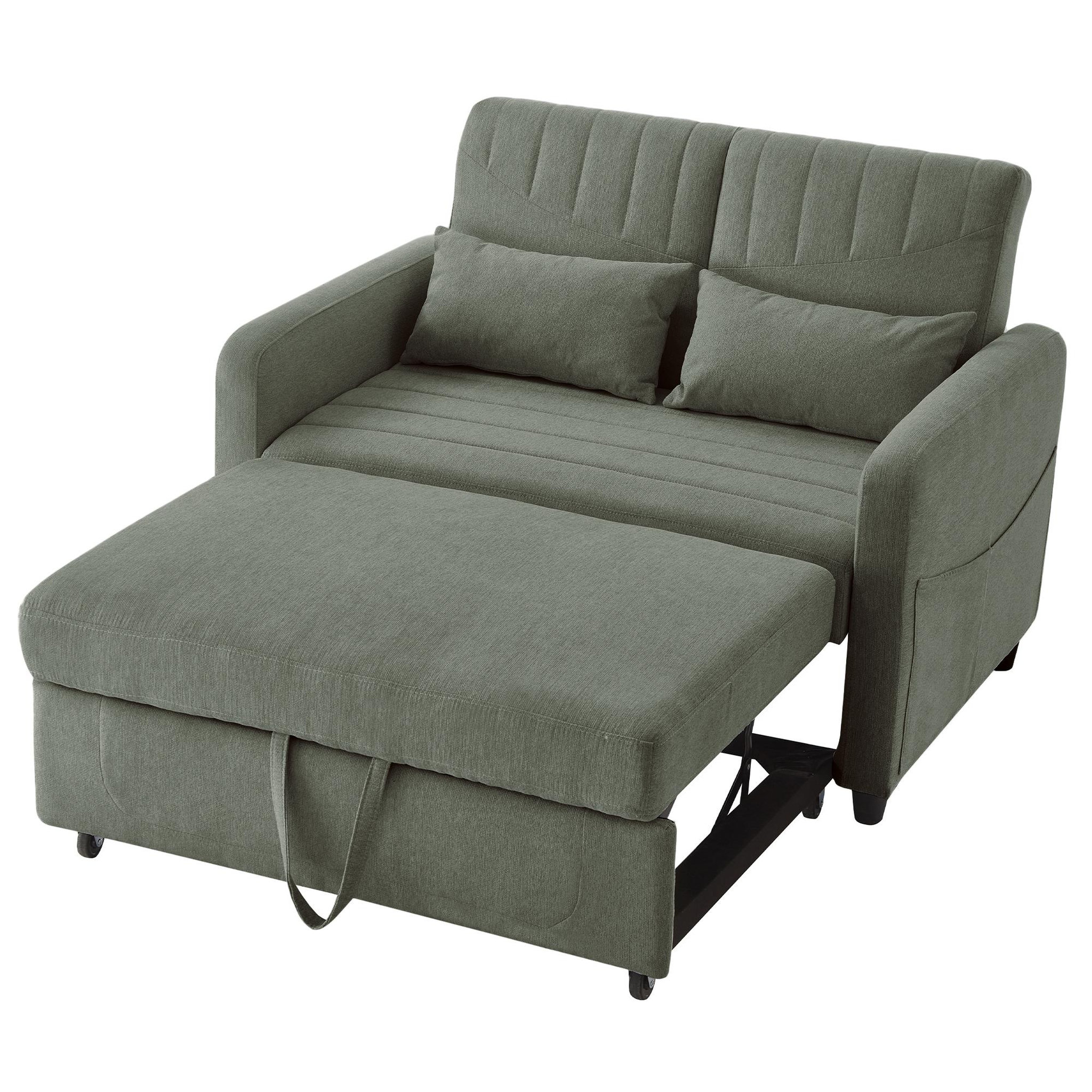 MERAX Canapé droit convertible 2 places coton et lin. Coloris disponibles : Vert, Bleu, Beige, Gris