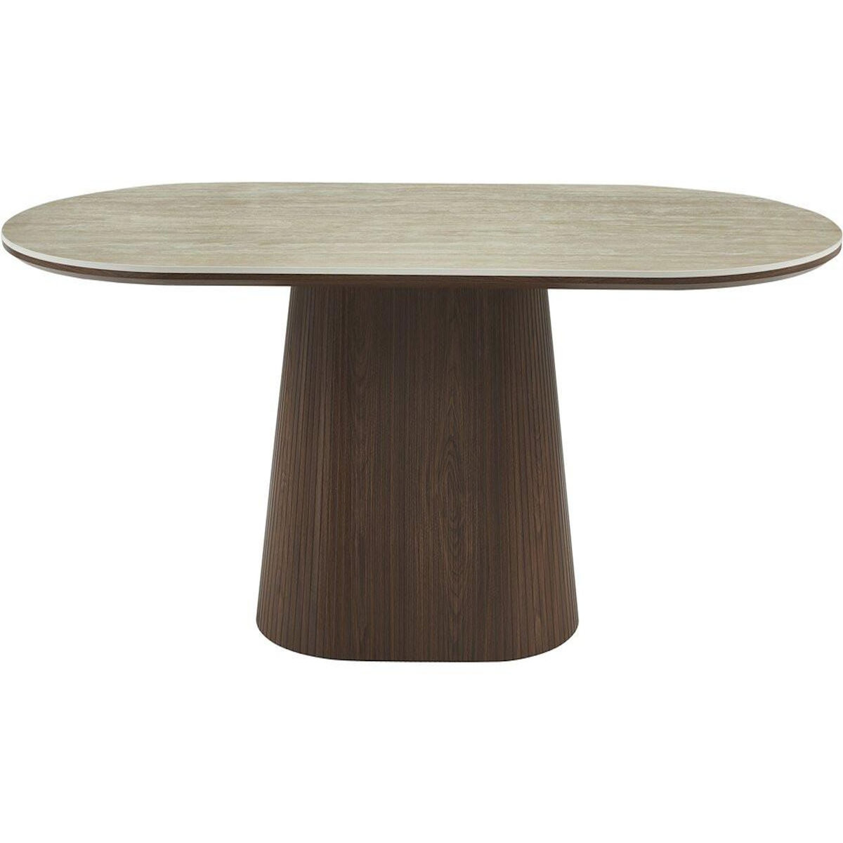 Habitat et Jardin Table à manger ovale en pierre et bois  Portofino  - 8 places - Travertin et marron
