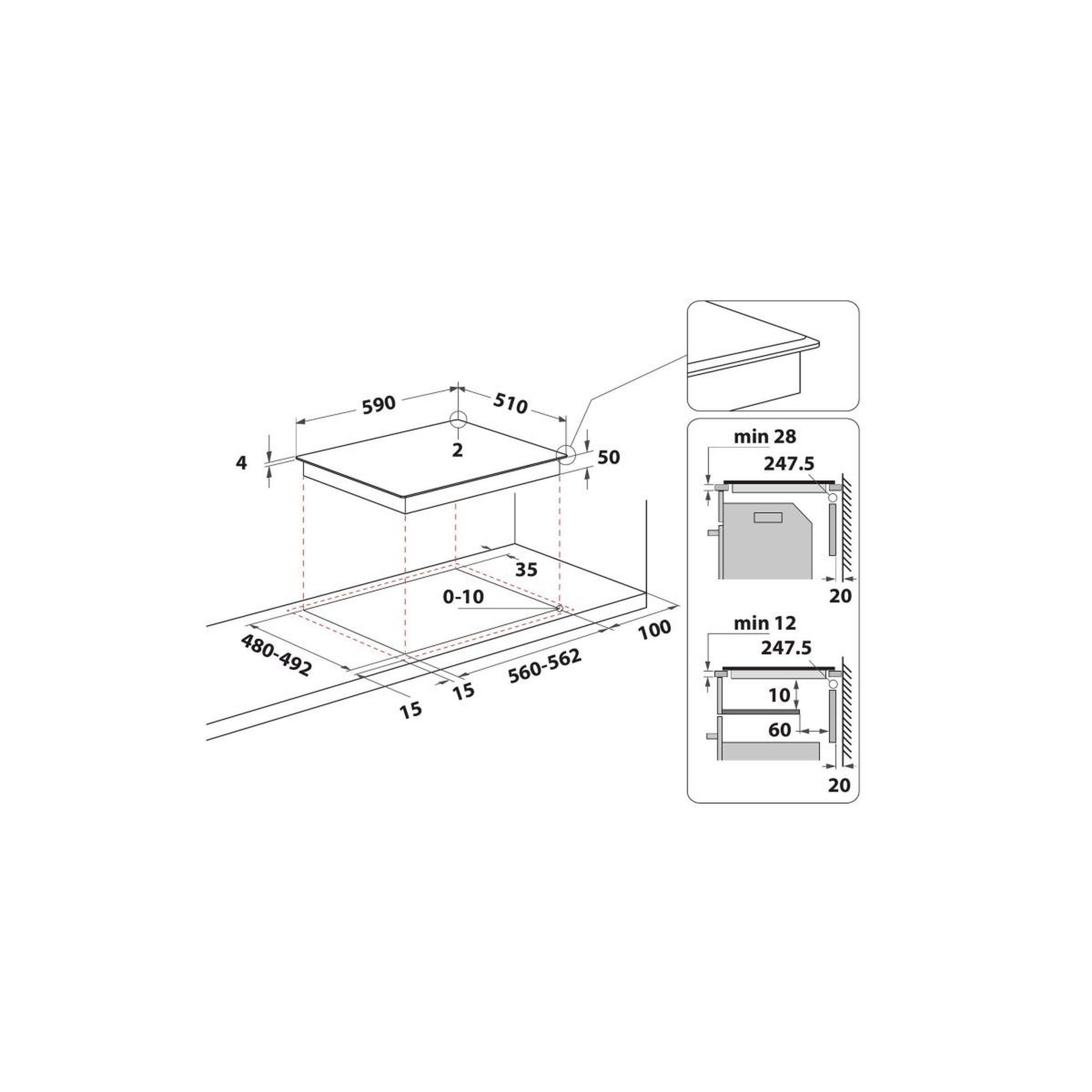 Voir la diapositive 2 : Whirlpool Table de cuisson induction 60cm 3 feux 7200w noir - wss6360bf