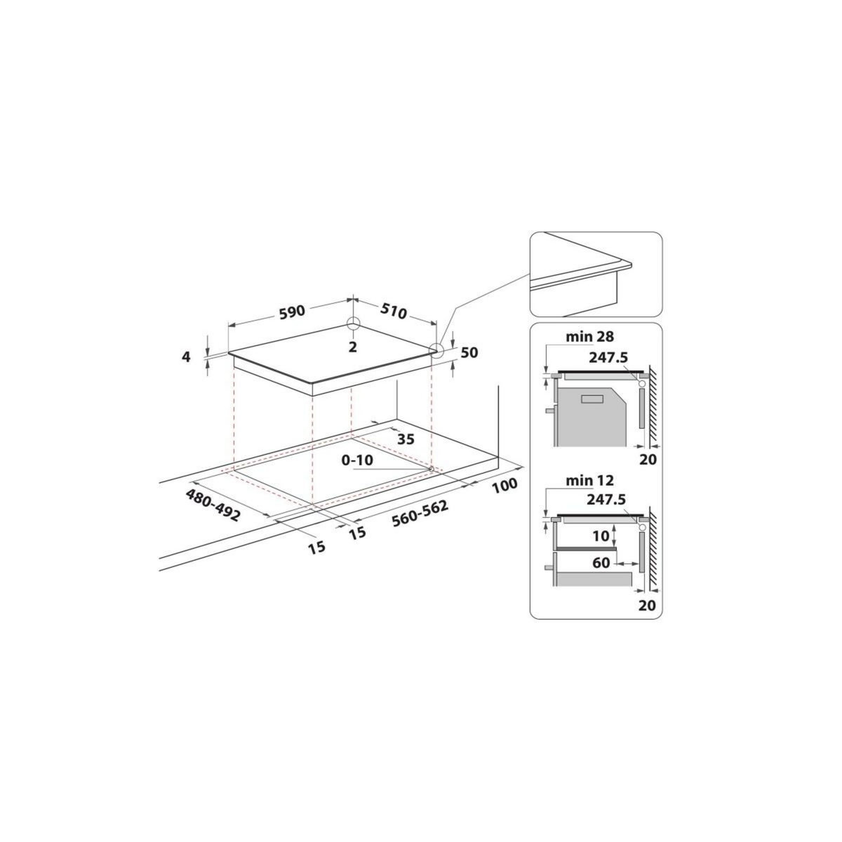 Whirlpool Table de cuisson induction 60cm 3 feux 7200w noir - WSS6360BF