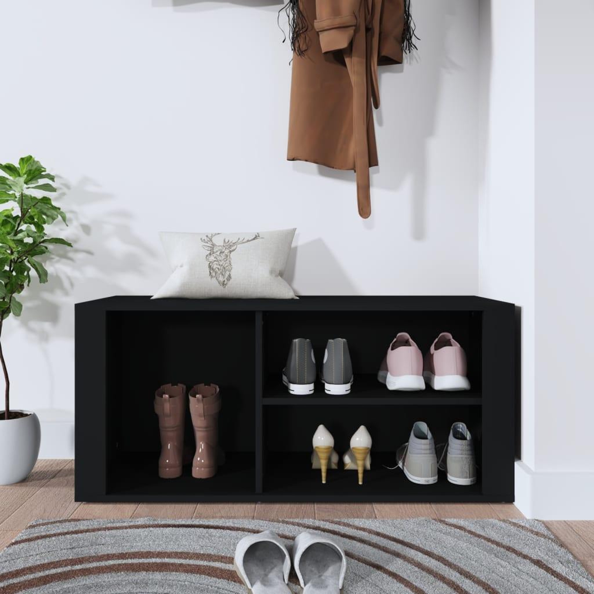 Voir la diapositive 3 : VIDAXL Armoire a chaussures Noir 100x35x45 cm Bois d'ingenierie
