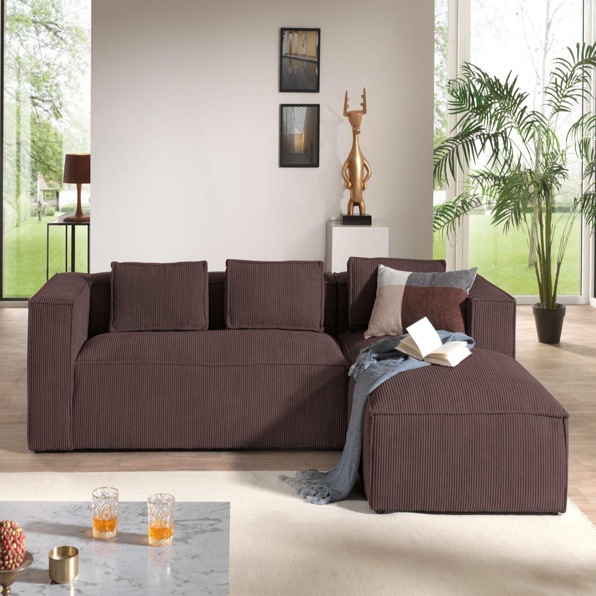 Voir la diapositive 2 : LISA DESIGN Stella - canapé d'angle - en velours côtelé - 4 places -style contemporain - droit