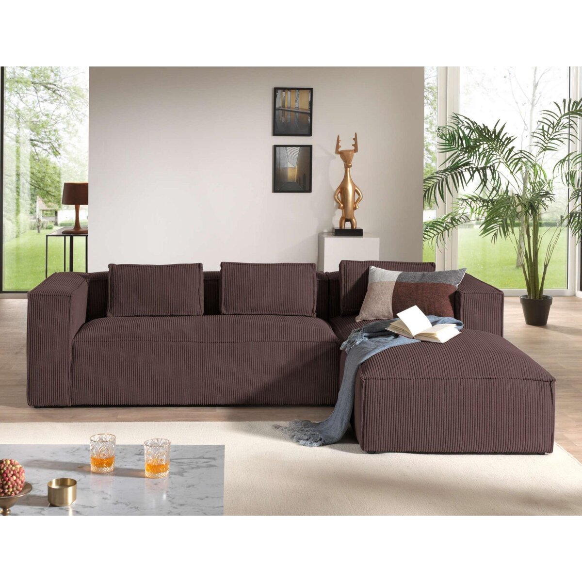 LISA DESIGN Stella - canapé d'angle - en velours côtelé - 4 places -style contemporain - droit