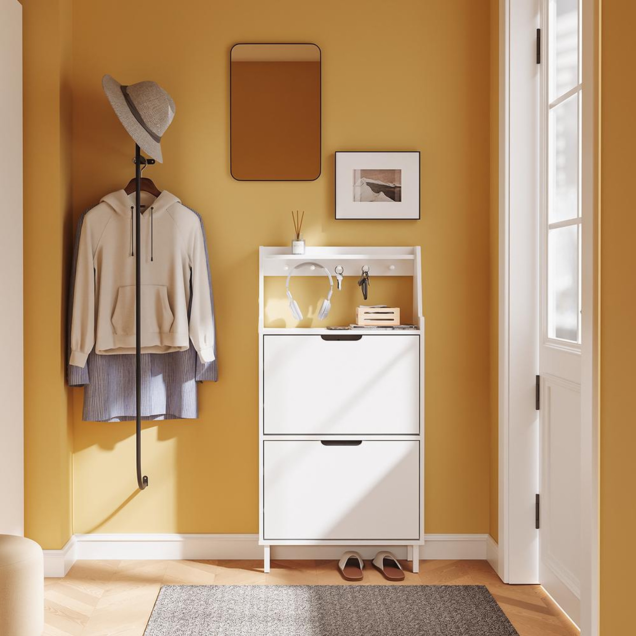 Voir la diapositive 6 : SOBUY Armoire à chaussures Blanc 60x19x119cm FSR221-W