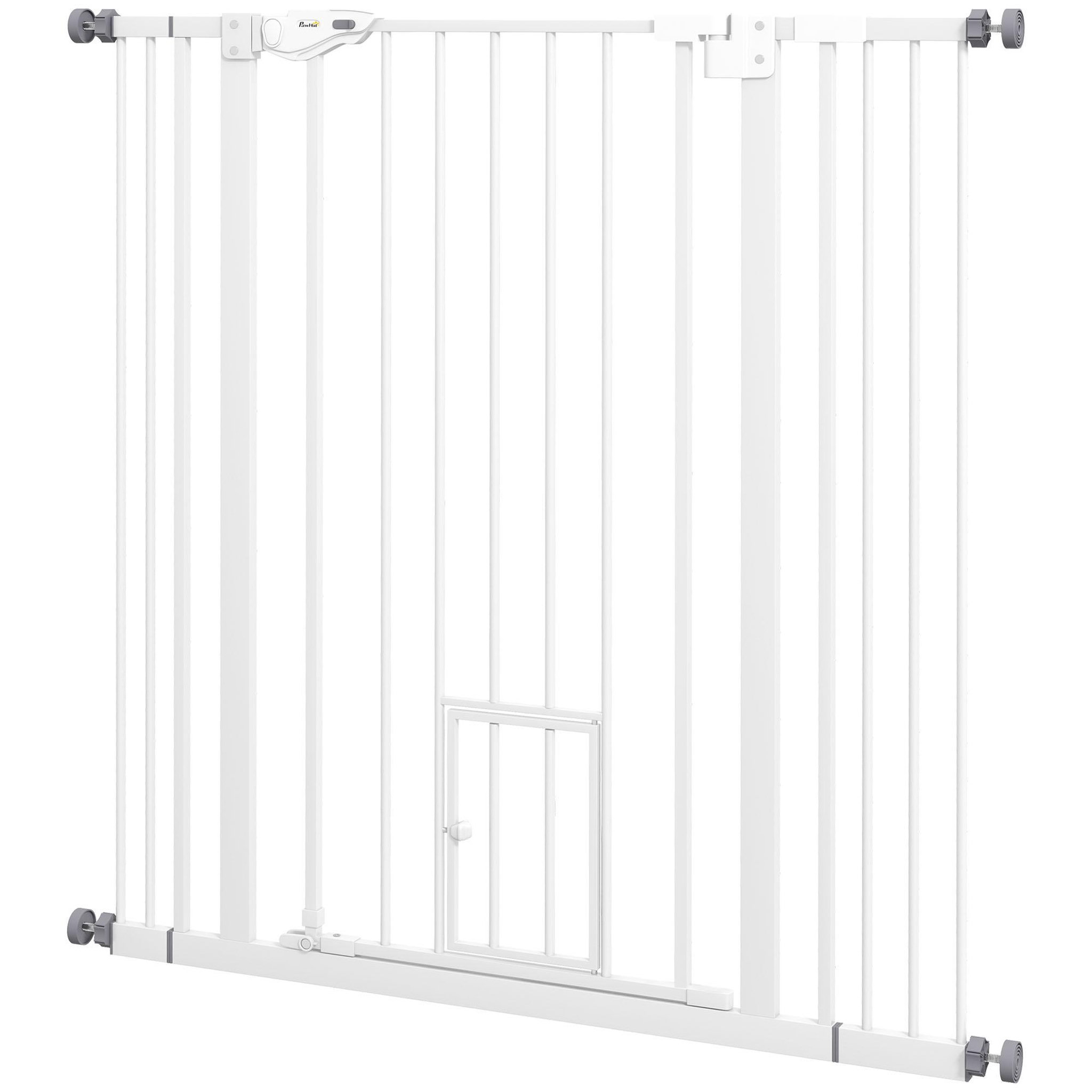 PAWHUT Barrière de sécurité chien H.104 cm - porte double verrouillage - sans perçage - acier blanc