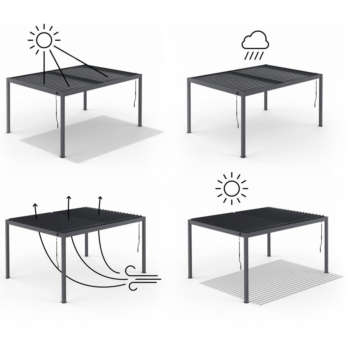 ID MARKET Pergola bioclimatique lames orientables acier 3x4 M avec persiennes horizontales gris anthracite