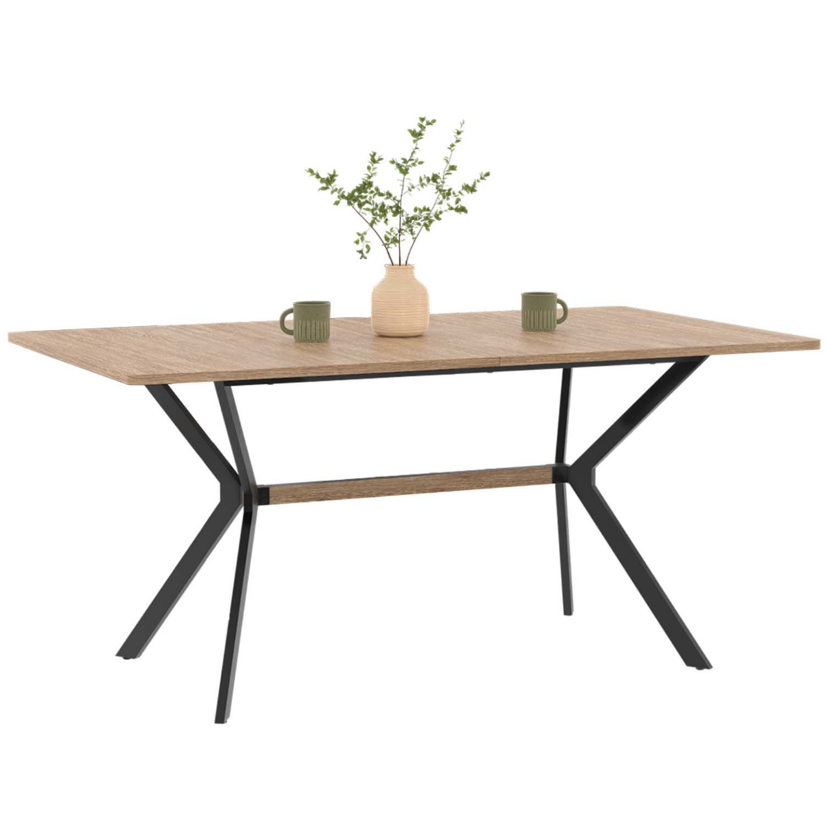 ID MARKET Table à manger rectangle LOUISON 8 personnes bois et noir design industriel 160 cm