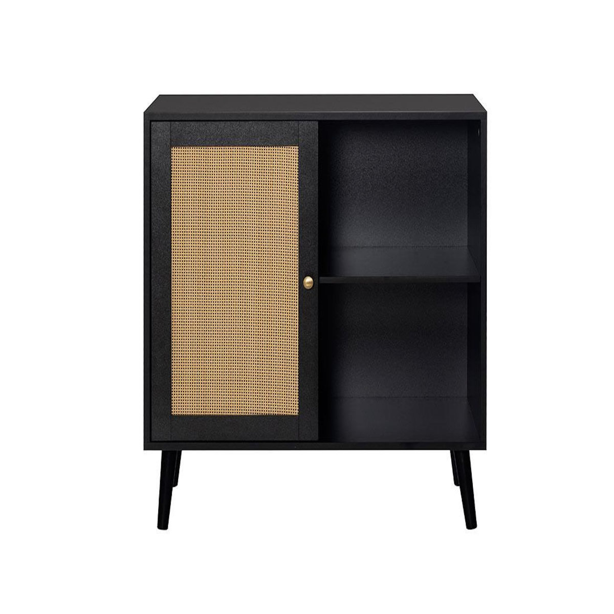 BEST MOBILIER Goto - buffet haut - noir et cannage - 2 niches et 1 porte - 80 cm