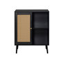 Voir la diapositive 1 : BEST MOBILIER Goto - buffet haut - noir et cannage - 2 niches et 1 porte - 80 cm