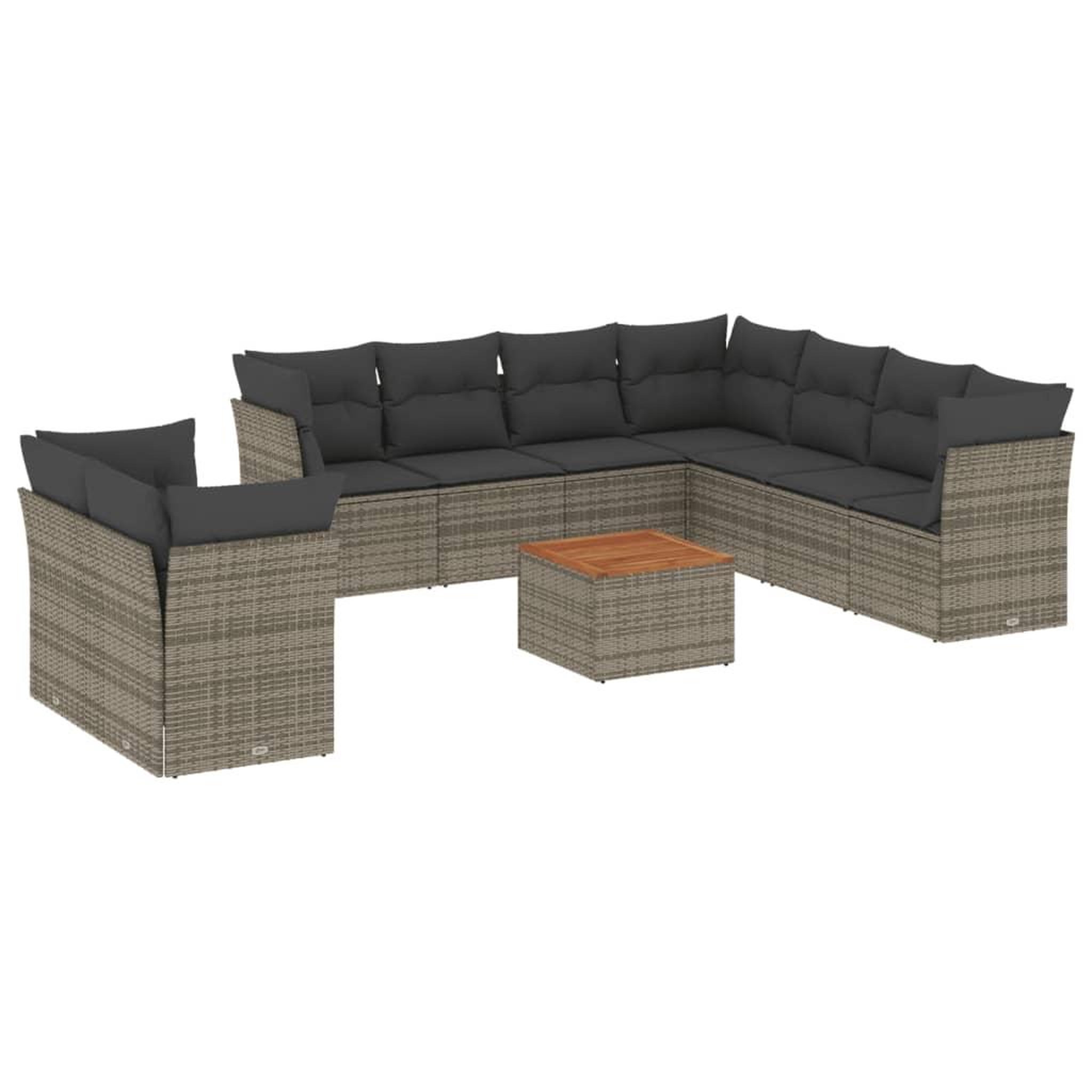 Voir la diapositive 2 : VIDAXL Salon de jardin avec coussins 10 pcs gris resine tressee
