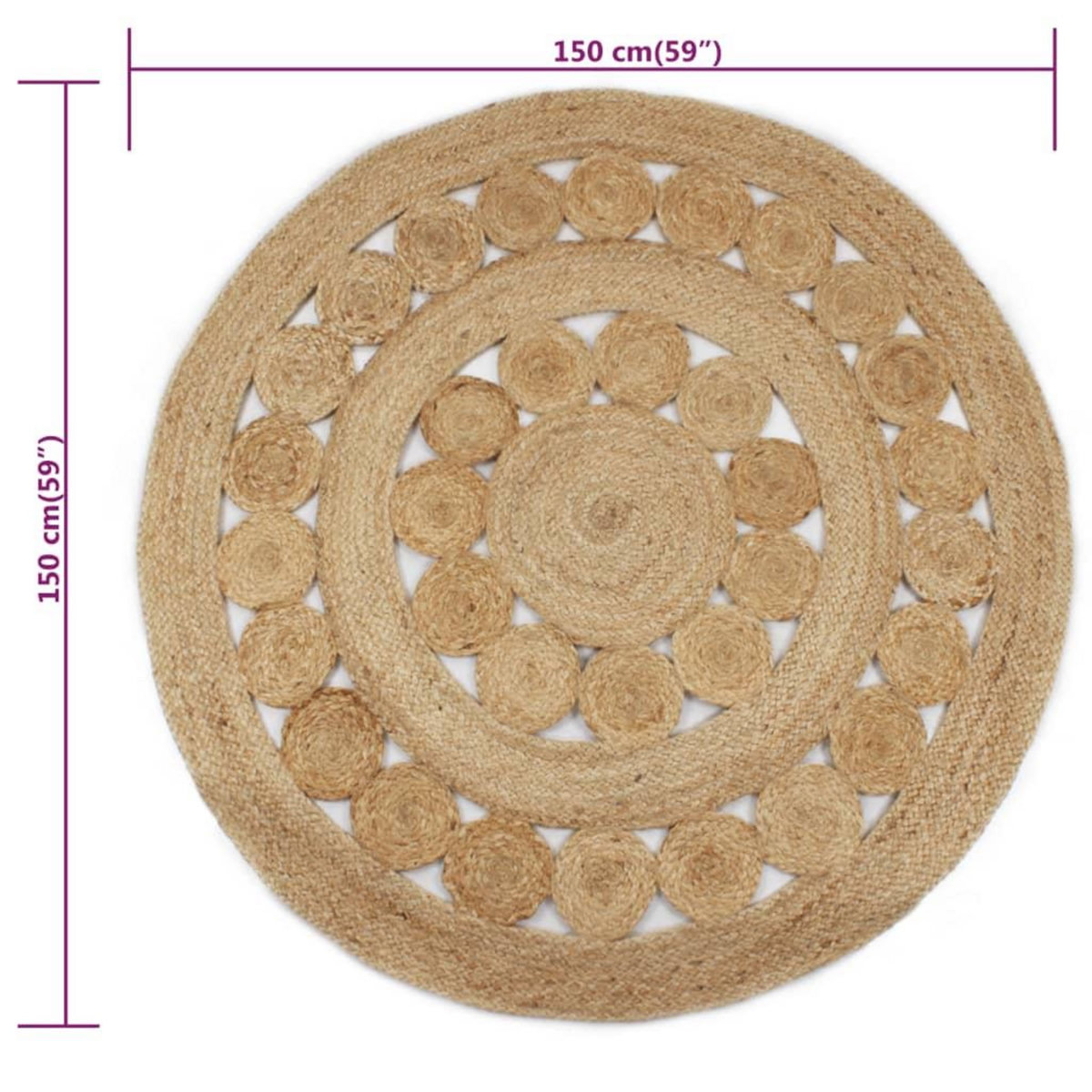 VIDAXL Tapis Jute design tresse 150 cm rond