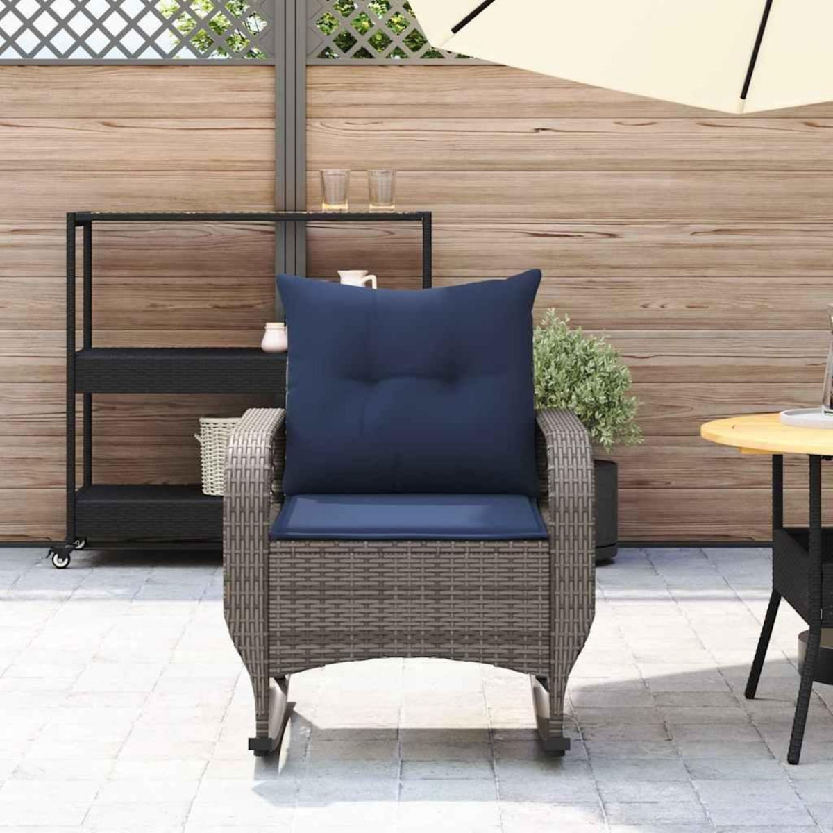 VIDAXL Chaise a bascule de jardin avec coussins gris resine tressee