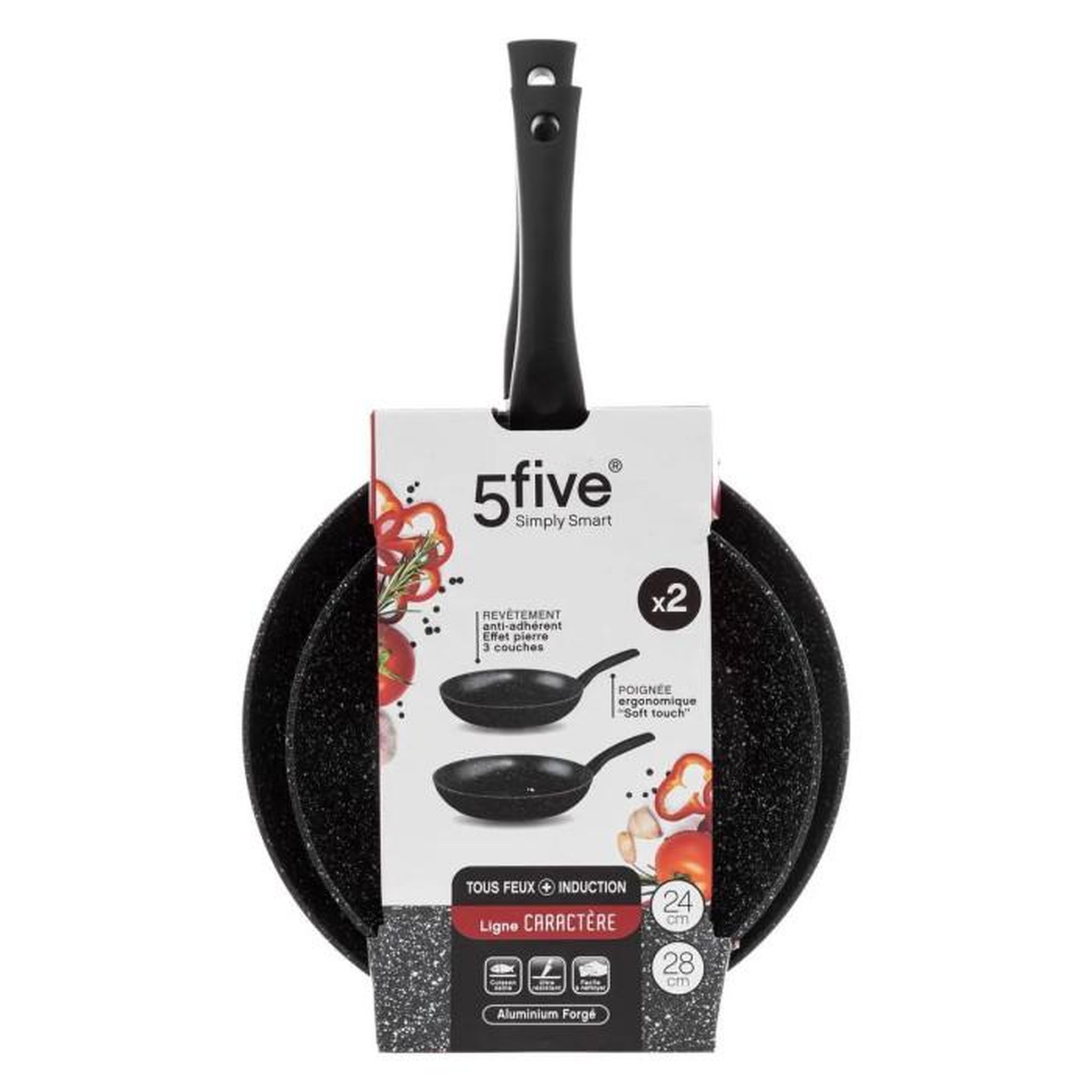 Voir la diapositive 3 : FIVE Lot de 2 Poêles en Aluminium  Caractère  24-28cm Noir