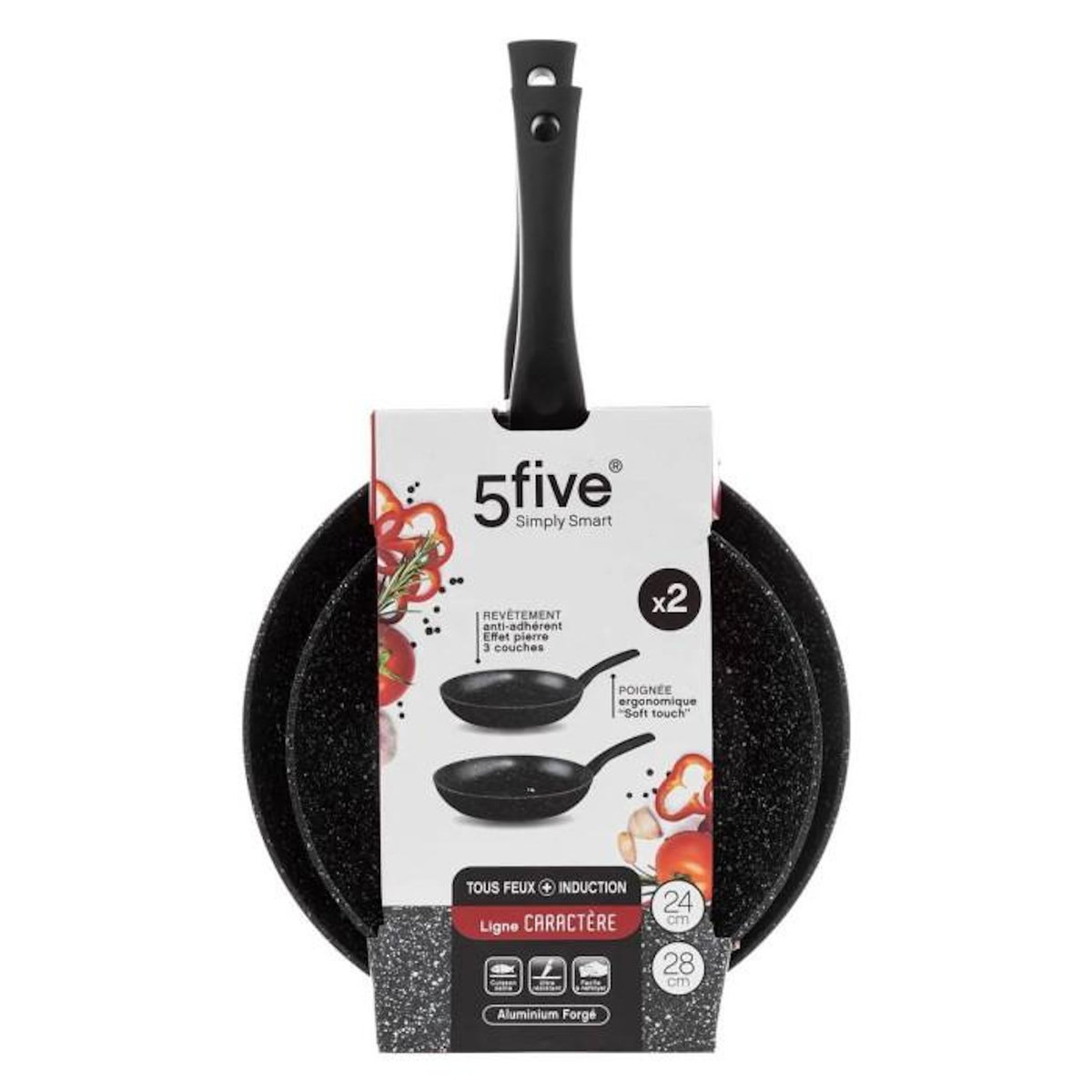 FIVE Lot de 2 Poêles en Aluminium  Caractère  24-28cm Noir