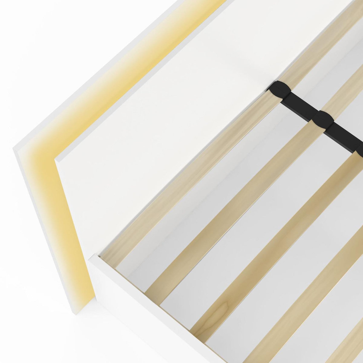 ID MARKET Lit double CHARLIE 140 x 190 cm avec sommier et LED intégrées blanc