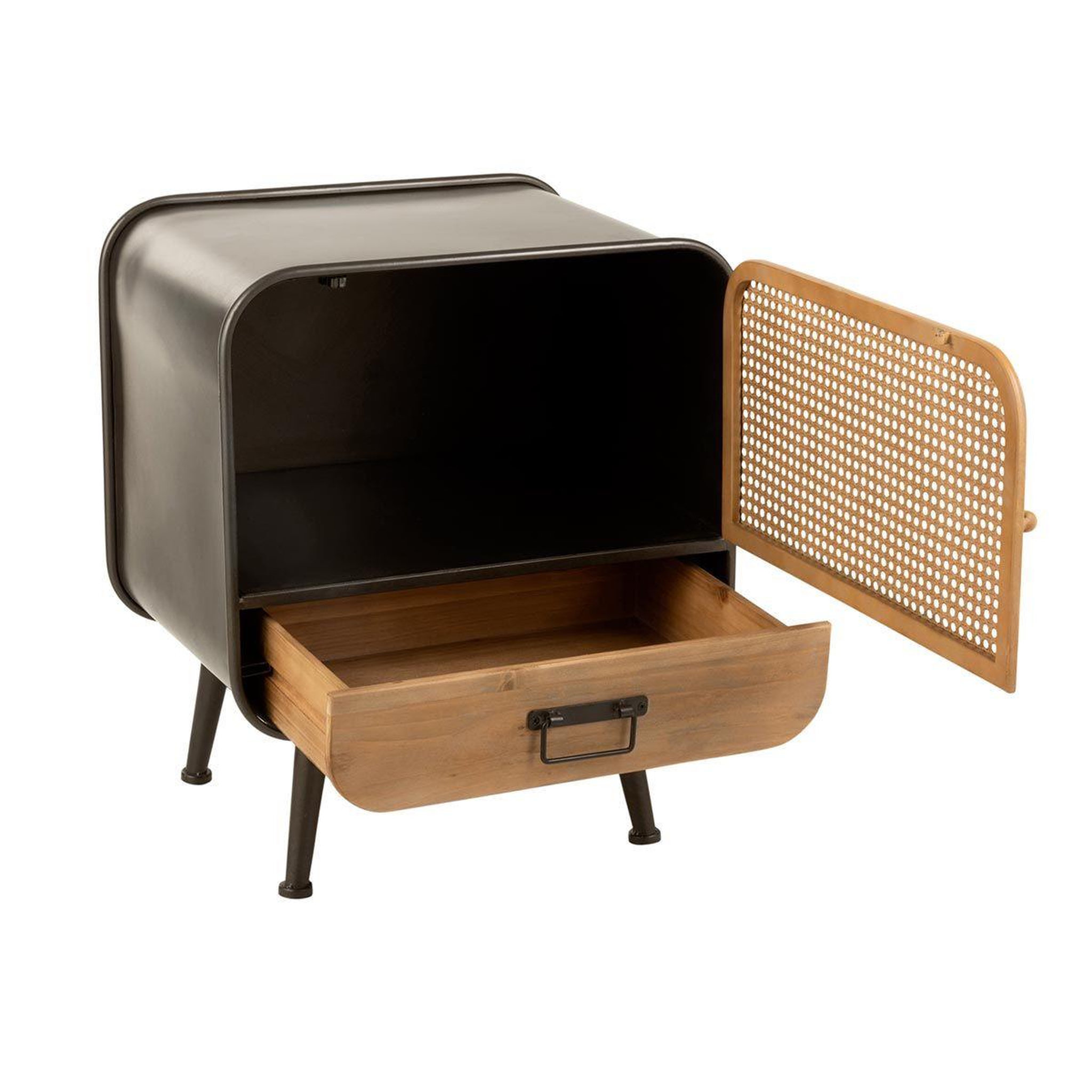 Voir la diapositive 3 : J-LINE Table d'Appoint 1 Tiroir  Loca  60cm Naturel & Noir