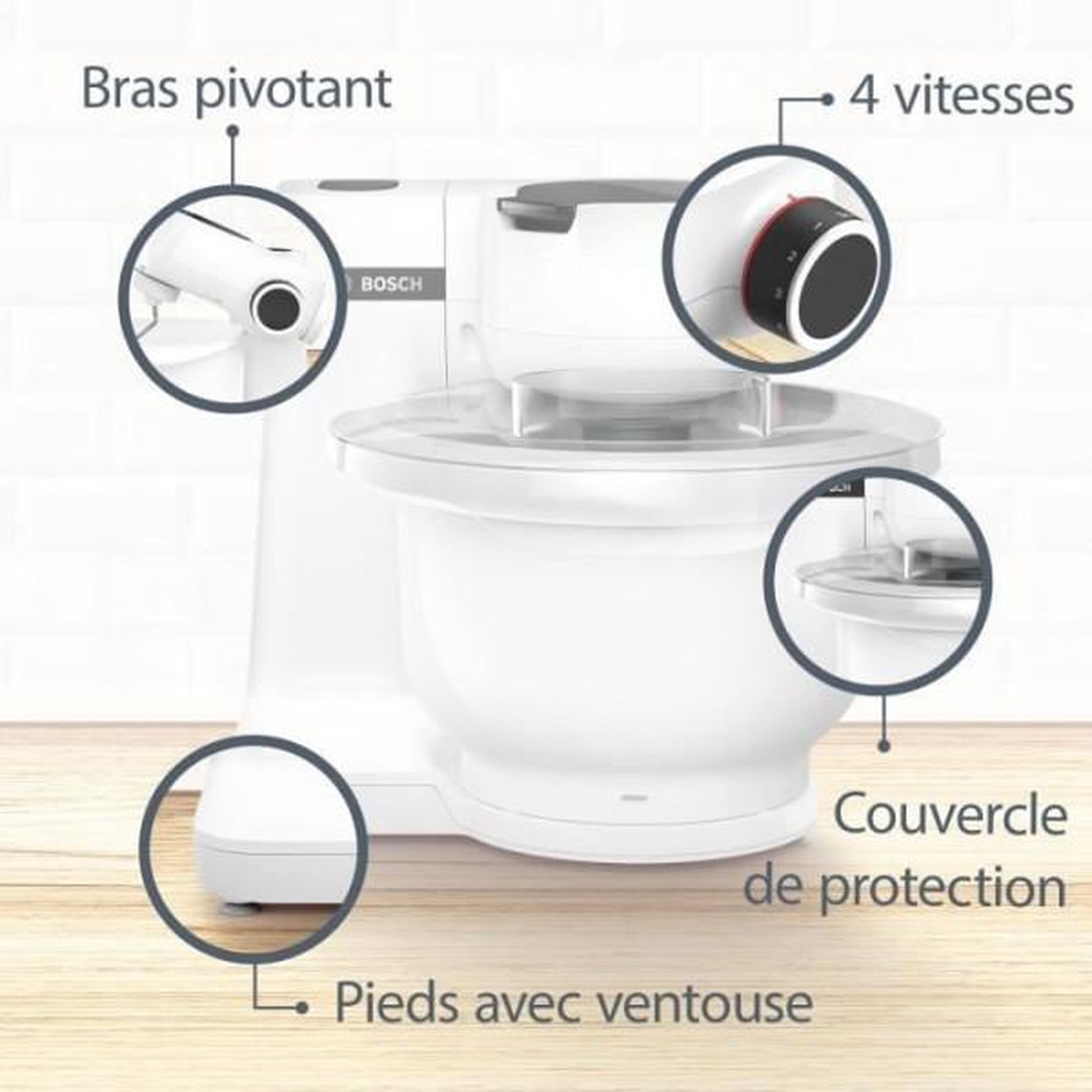 Voir la diapositive 4 : BOSCH Robot pâtissier Bosch MUMS2AW00 blanc 3,8 L