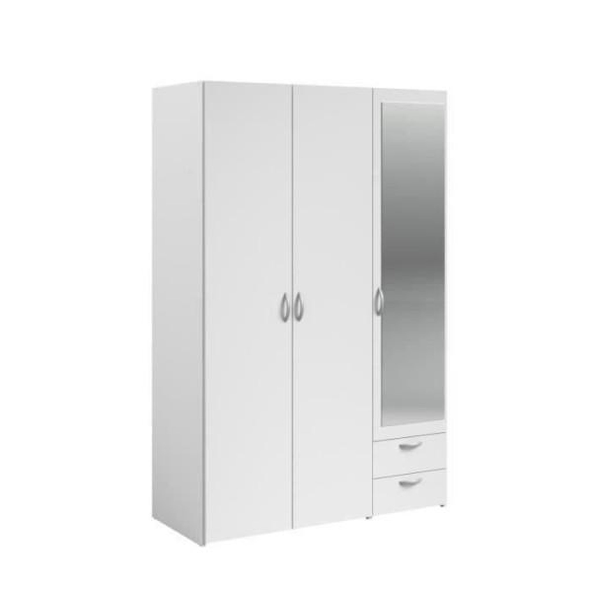 Voir la diapositive 5 : PARISOT Armoire VARIA - Décor blanc - 3 portes battantes + miroir + 2 tiroirs - L 120 x H 185 x P 51 cm - PARISOT
