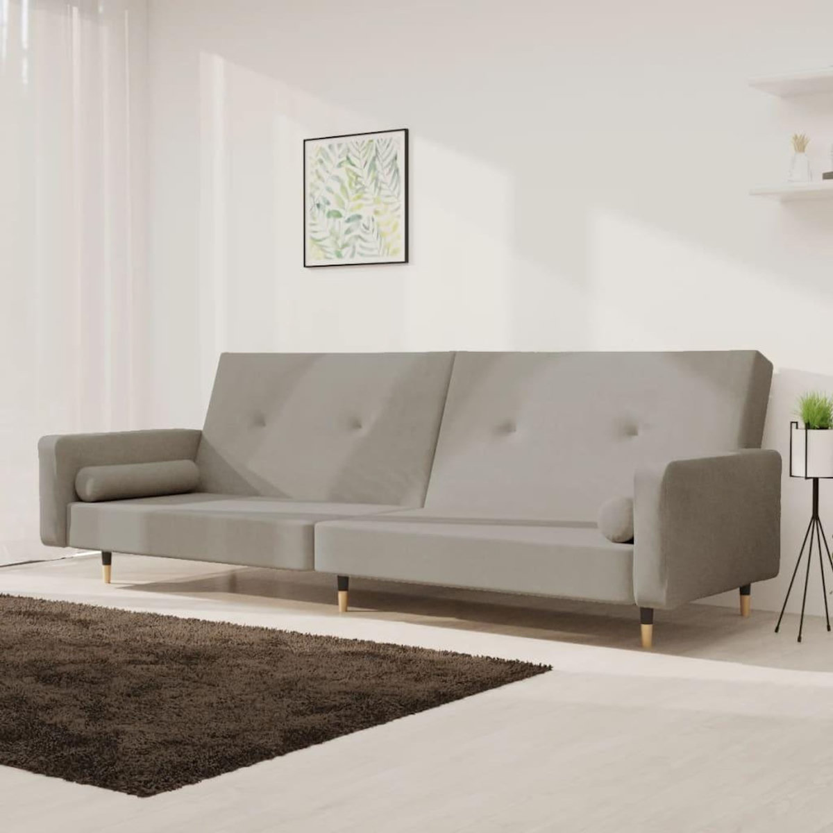 VIDAXL Canape-lit a 2 places avec deux oreillers Gris clair Velours