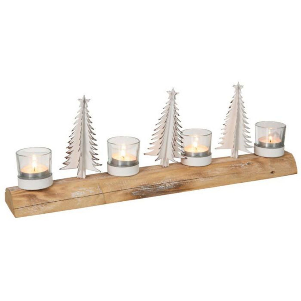 Paris Prix Photophore 4 Têtes Rectangulaire  Noël  48cm Naturel & Blanc