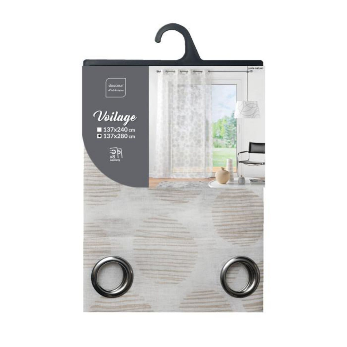 Paris Prix Rideau Voilage à Œillets  Lunile  137x280cm Naturel