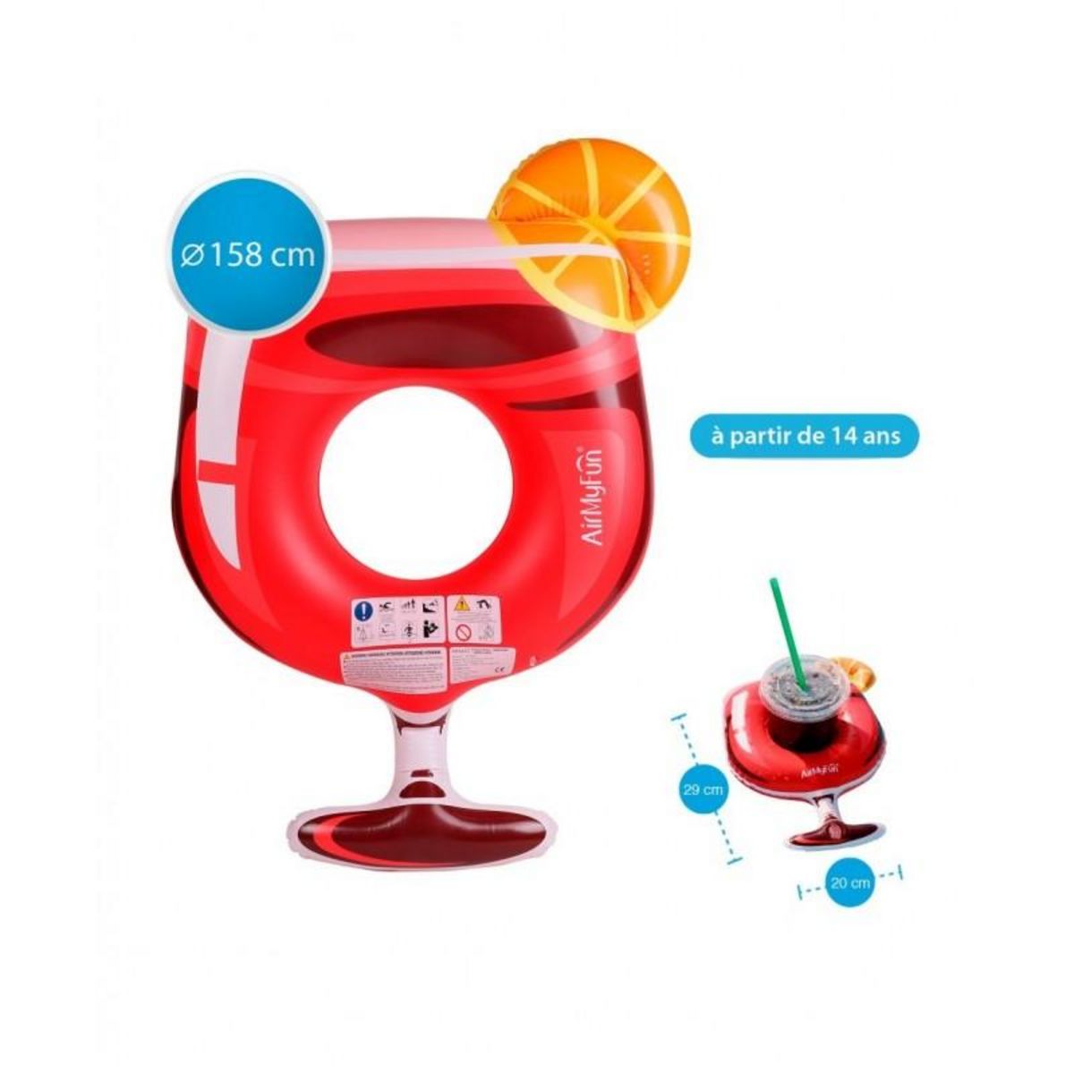 AIRMYFUN Bouée Gonflable XXL et Porte Boisson Gonflable pour Piscine & Plage - Pack Evasion Cocktail passion