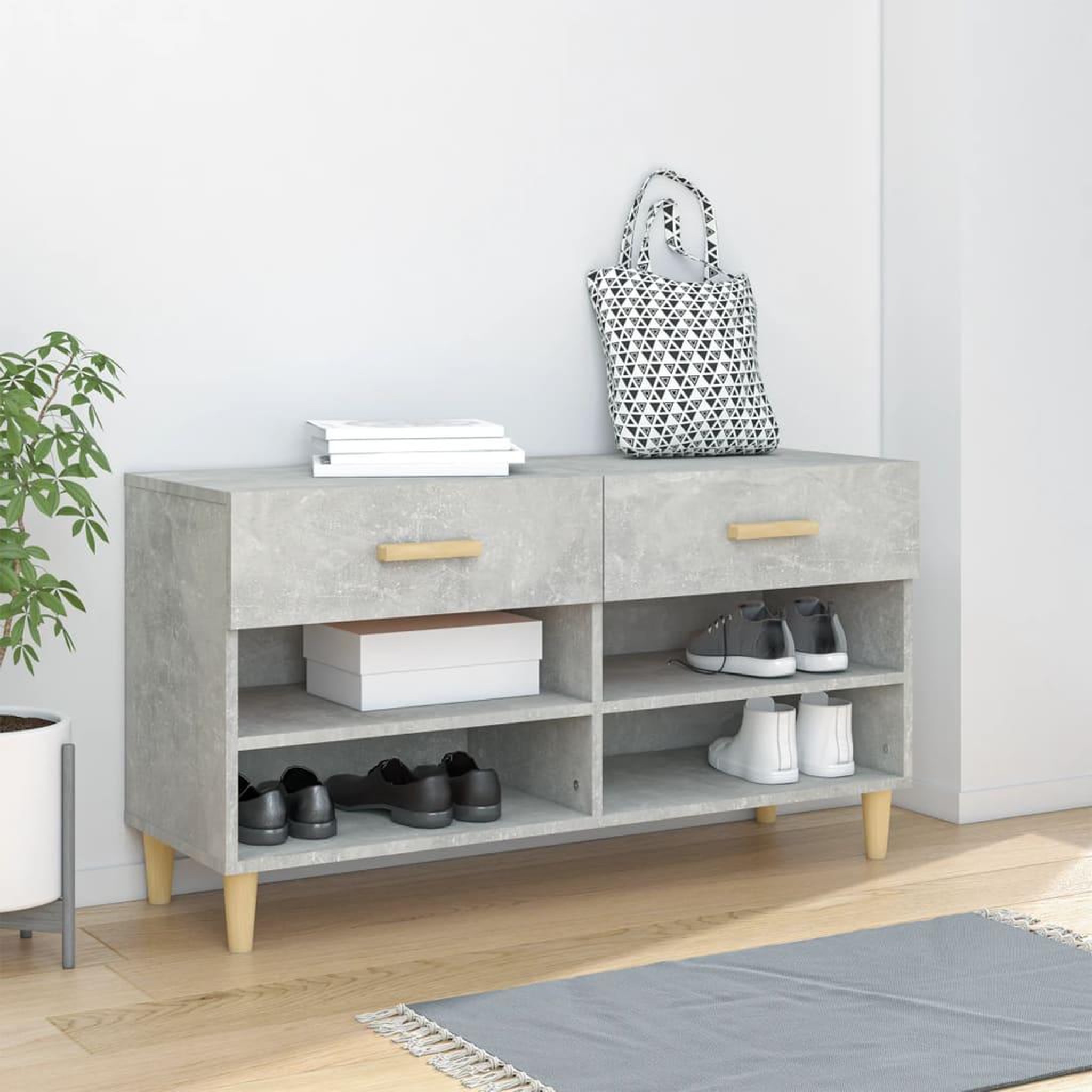 Voir la diapositive 1 : VIDAXL Armoire a chaussures Gris beton 102x35x55 cm Bois d'ingenierie