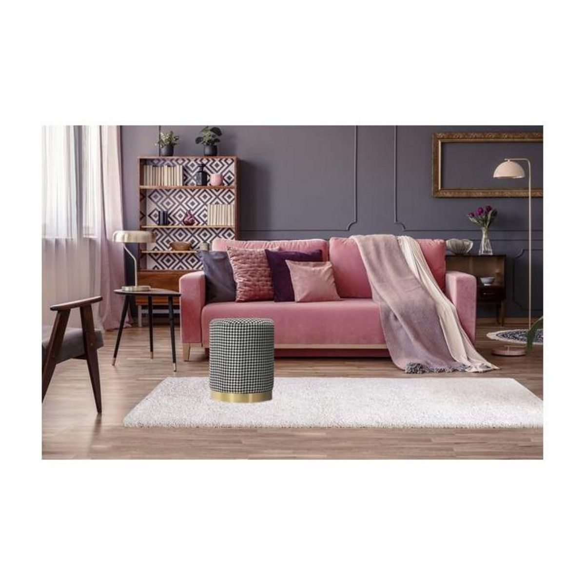 Paris Prix Pouf Rond Déco  Nona  44cm Noir & Blanc