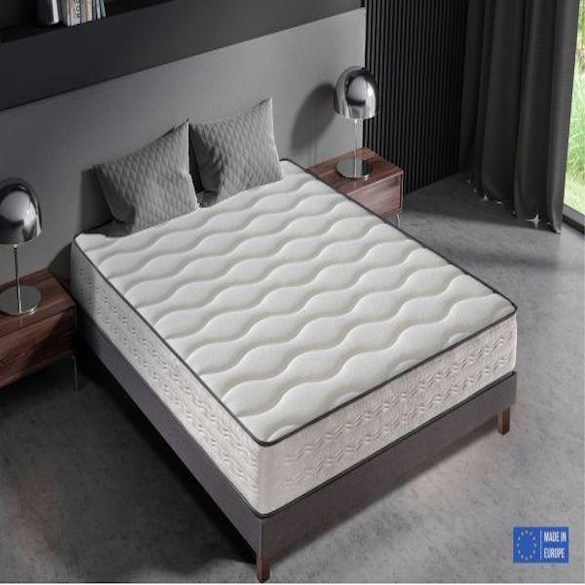 DAGOSTINO HOME Matelas Mousse 140x190 + 2 Oreillers 60x60 - Côté Été/hiver - H25 Cm