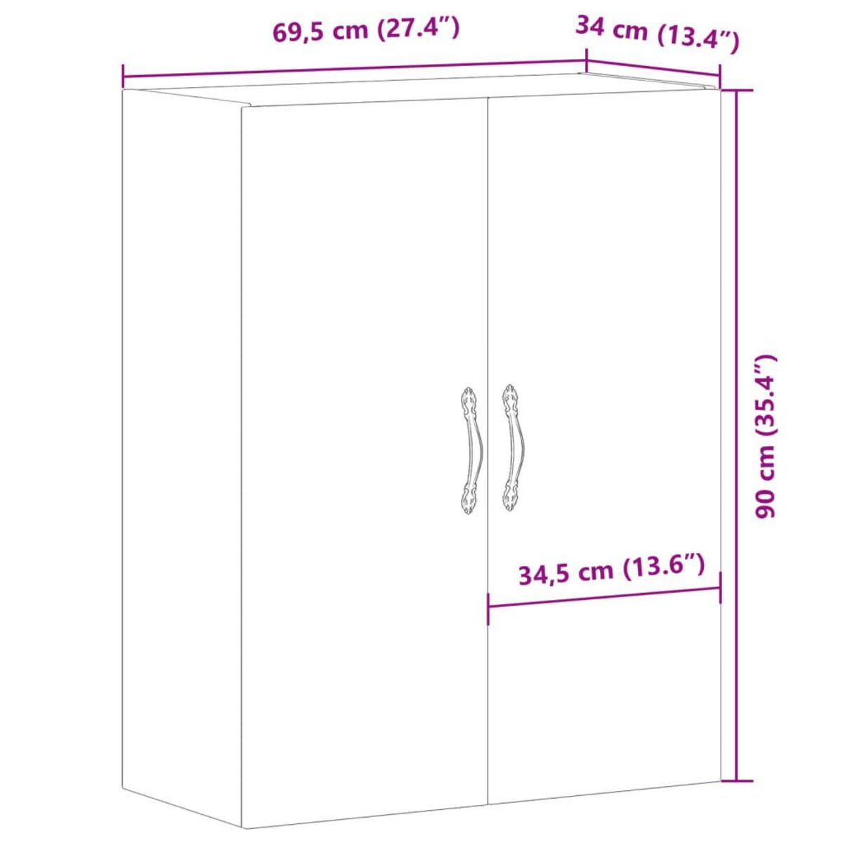 VIDAXL Armoire murale chene artisanal 69,5x34x90 cm bois d'ingenierie