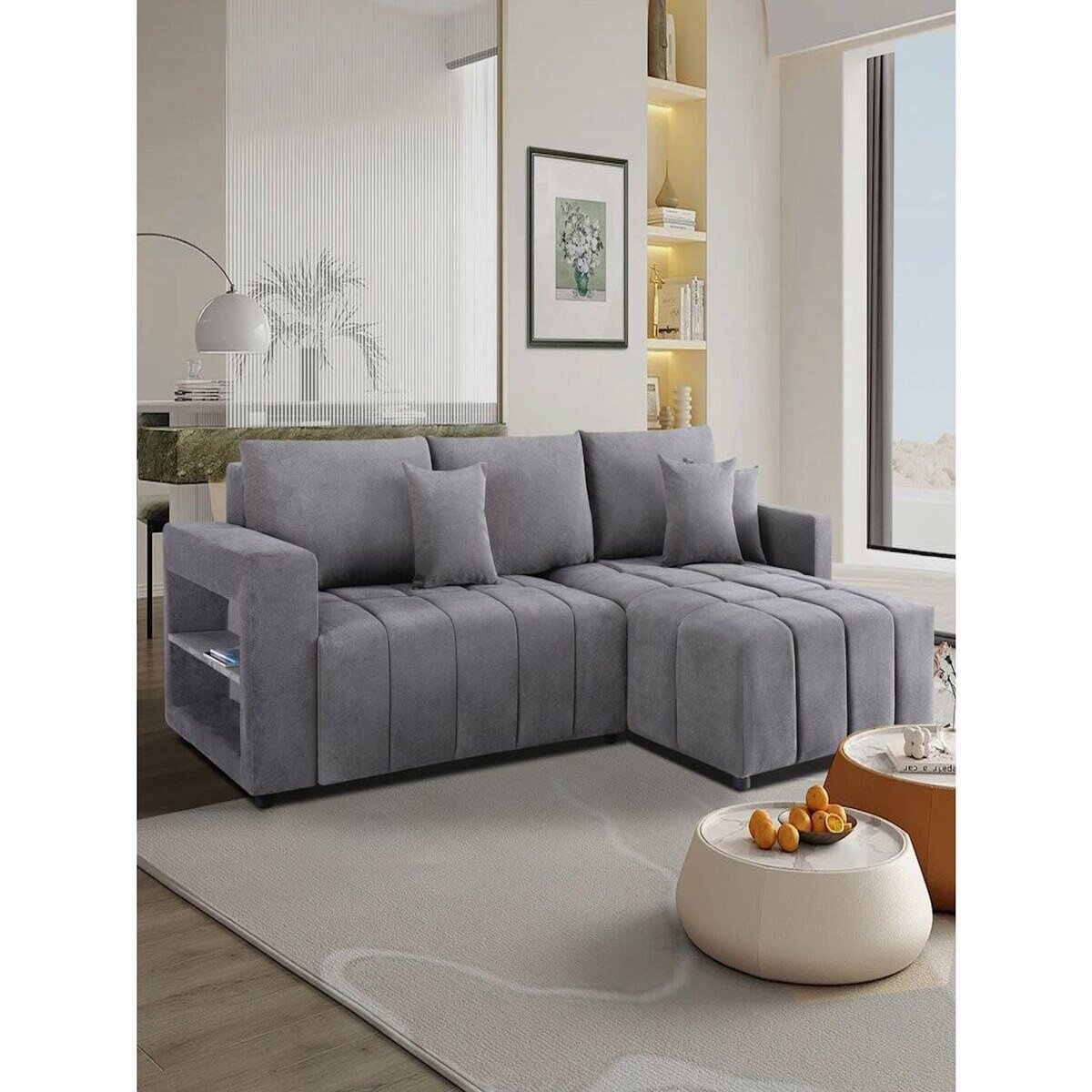 Habitat et Jardin Canapé d'angle convertible tissu chenille 3 places -  Trocadero  - Gris