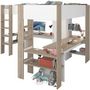 Voir la diapositive 3 : PARISOT Lit double mezzanine combiné enfant ALEXANDRA avec 2 bureaux et rangements - 2x90x200 cm - Blanc/Chene - Sommiers inclus - PARI