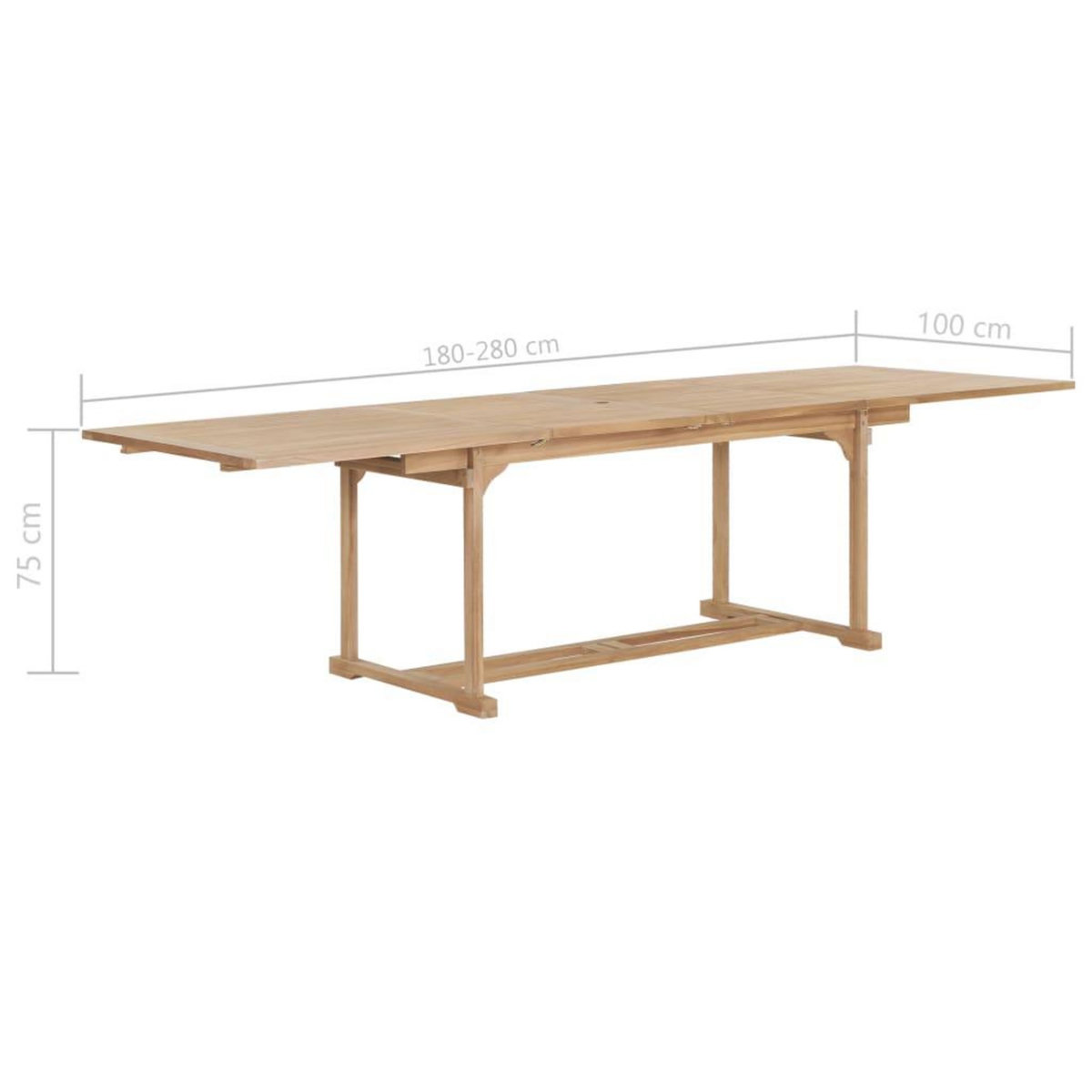 VIDAXL Table extensible de jardin 180-280x100x75 cm Teck solide