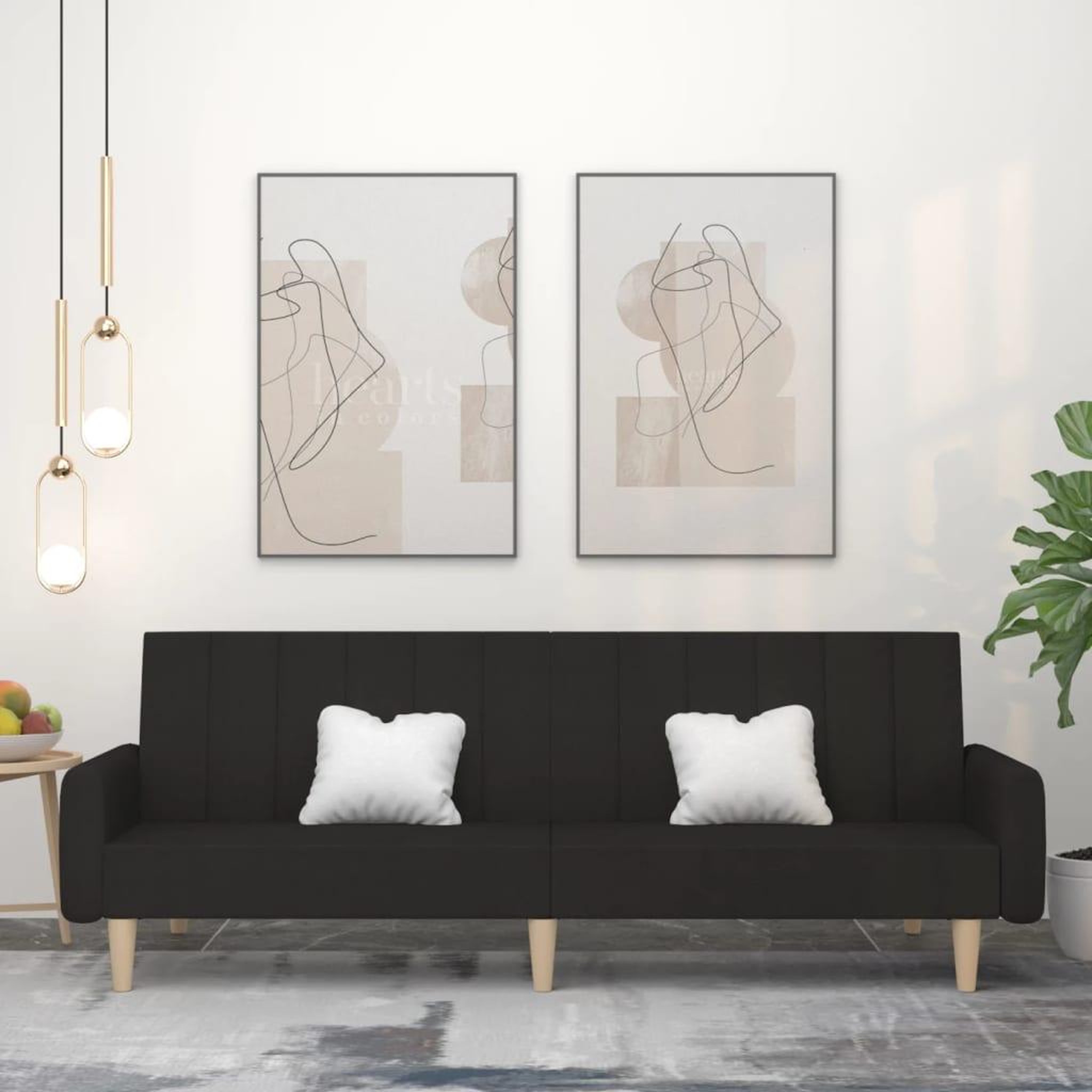 VIDAXL Canape-lit a 2 places noir tissu