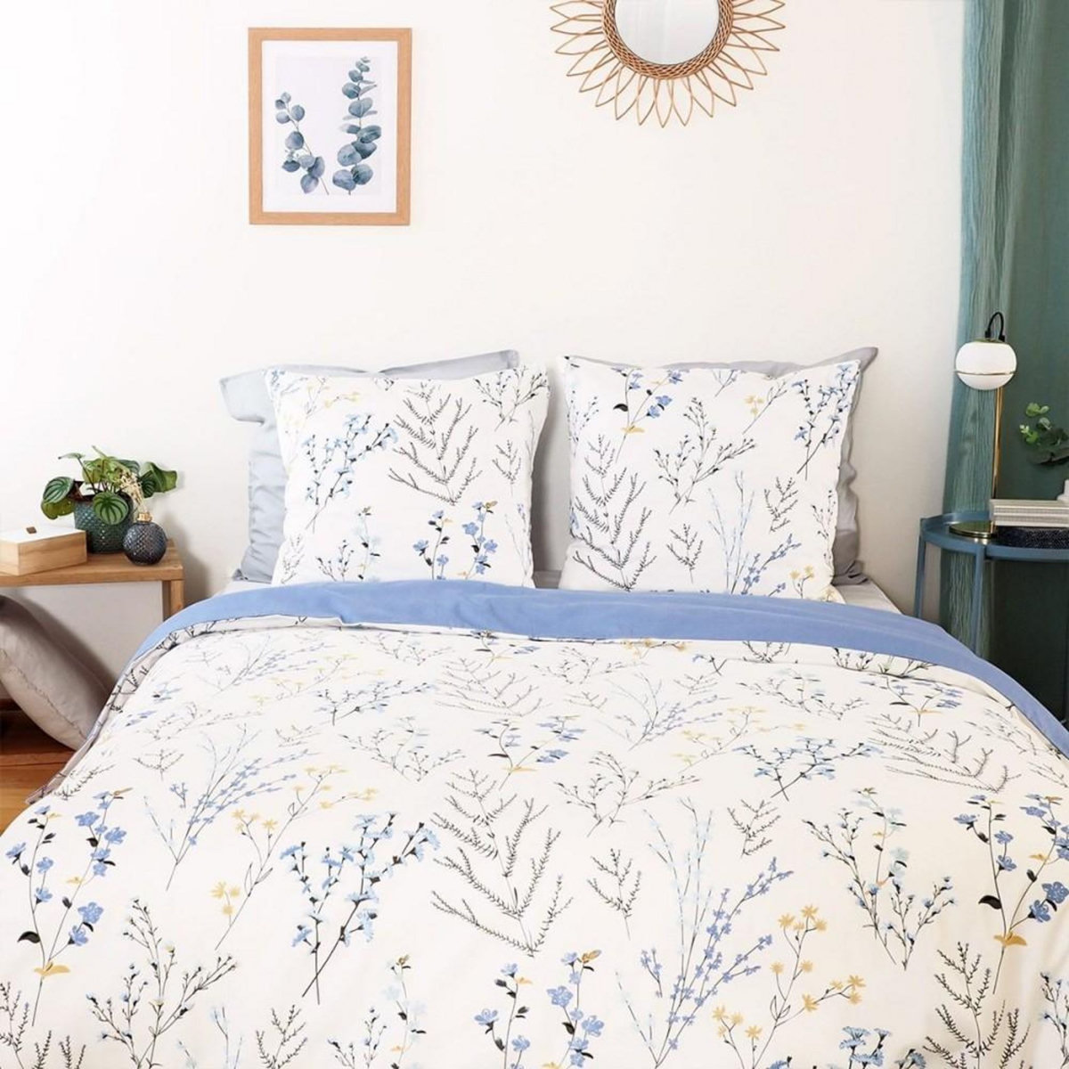 COTE DECO Housse de couette 240x220 Satin Fanille + 2 taies 100% coton 78 fils
