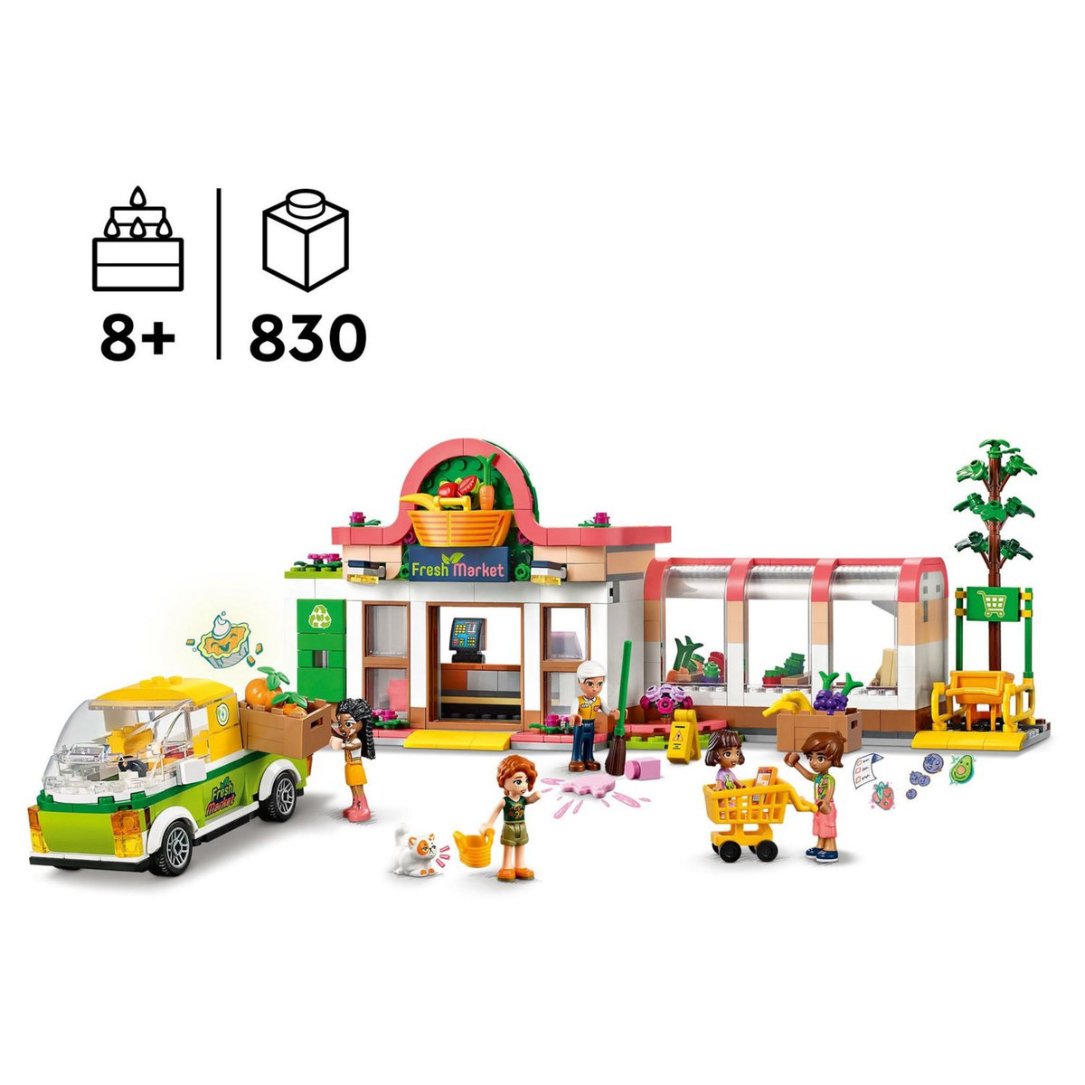 LEGO Friends 41729 L'épicerie biologique, Jouet Supermarché pour Filles et Garçons Dès 8 Ans, Jeu avec Camion & 4 Mini-Poupées