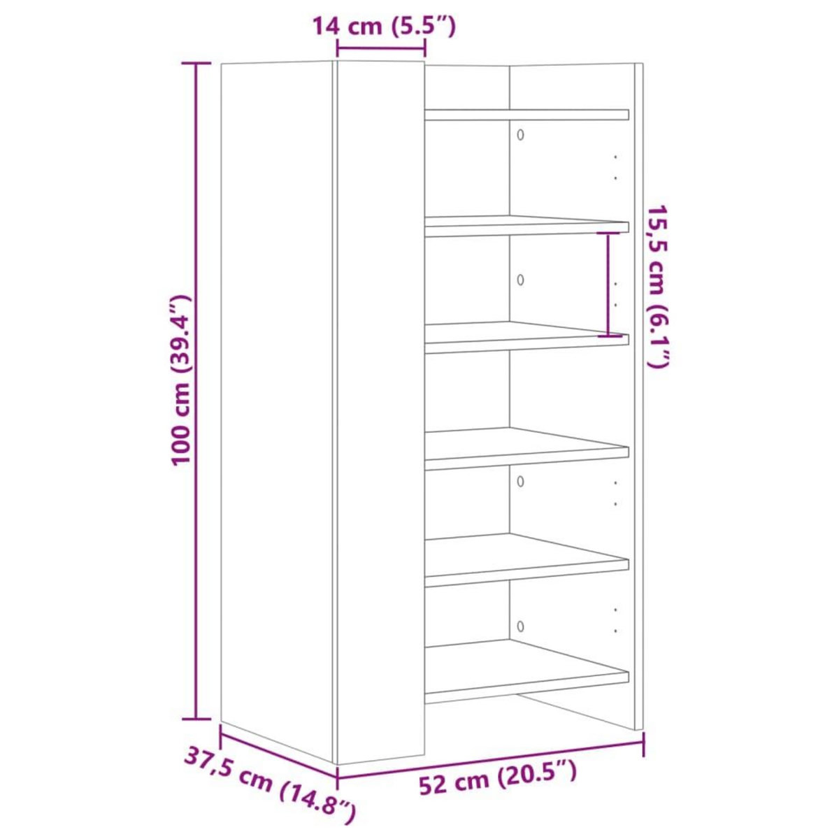 VIDAXL Armoire a chaussures gris beton 52x37,5x100cm bois d'ingenierie