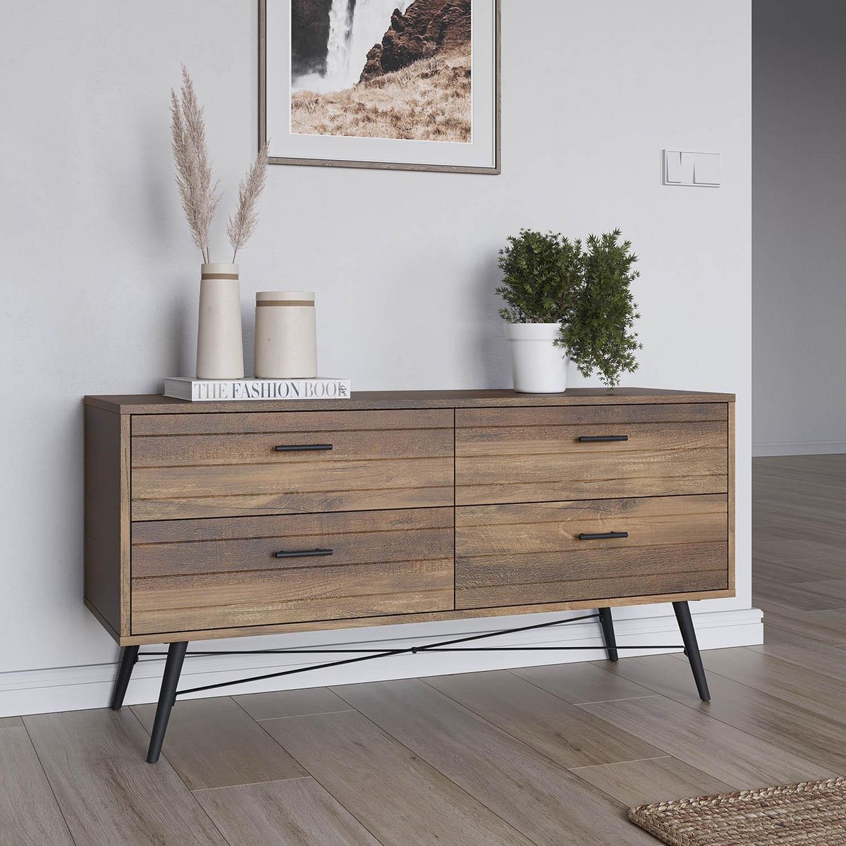 VS VENTA-STOCK Meuble TV Clavel 4 tiroirs Couleur Rustique