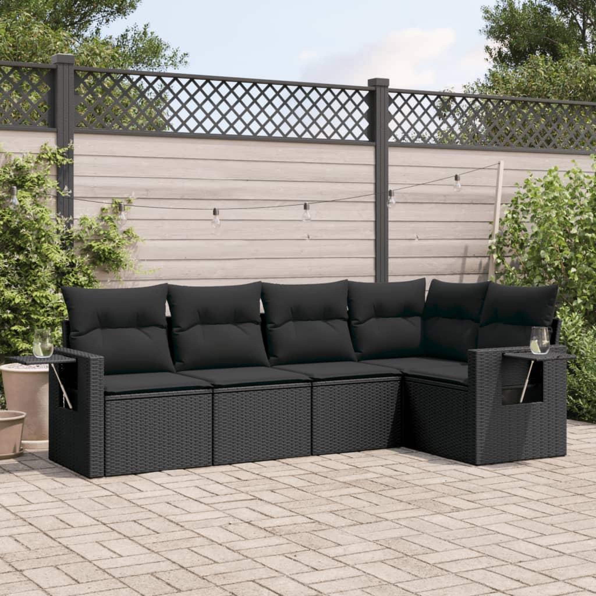 VIDAXL Salon de jardin 5 pcs avec coussins noir resine tressee
