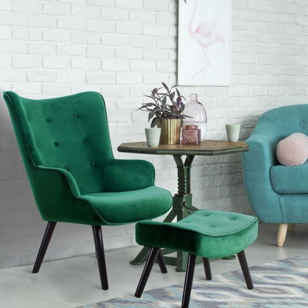 Paris Prix Fauteuil & Pouf Scandinave  Nomi  100cm Vert