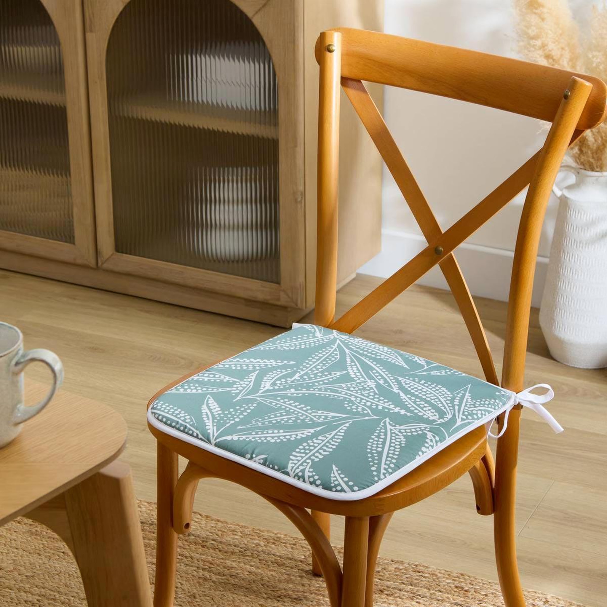 Voir la diapositive 2 : ATMOSPHERA Galette de chaise imprimé  tropical  39x39cm vert