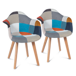 ID MARKET Lot de 2 chaises de salle à manger scandinaves, fauteuils de table SARA motifs patchworks multi-couleurs